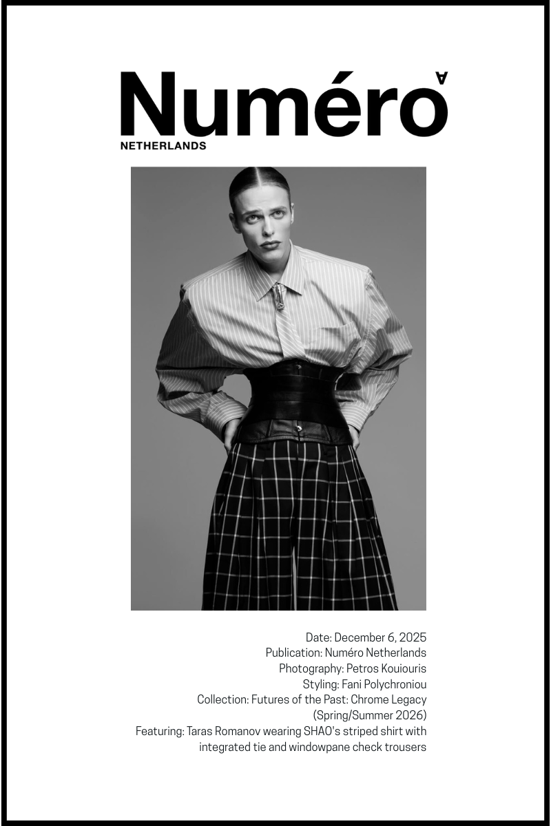 Taras Romanov wearing SHAO's Futures of the Past Chrome Legacy collection