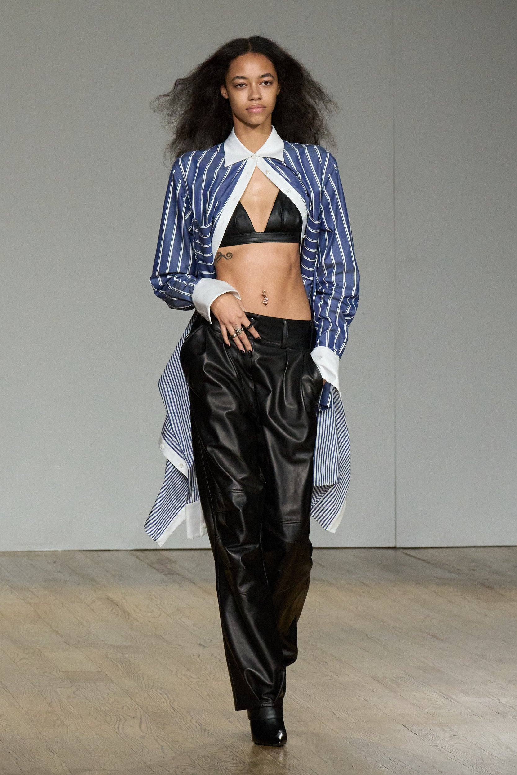 Black Leather Cross-Back Bra Top