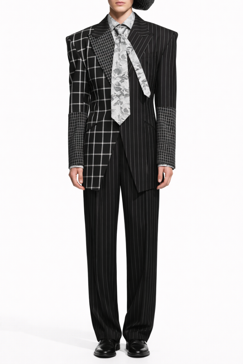 Black Pinstripe Wide-Leg Trousers