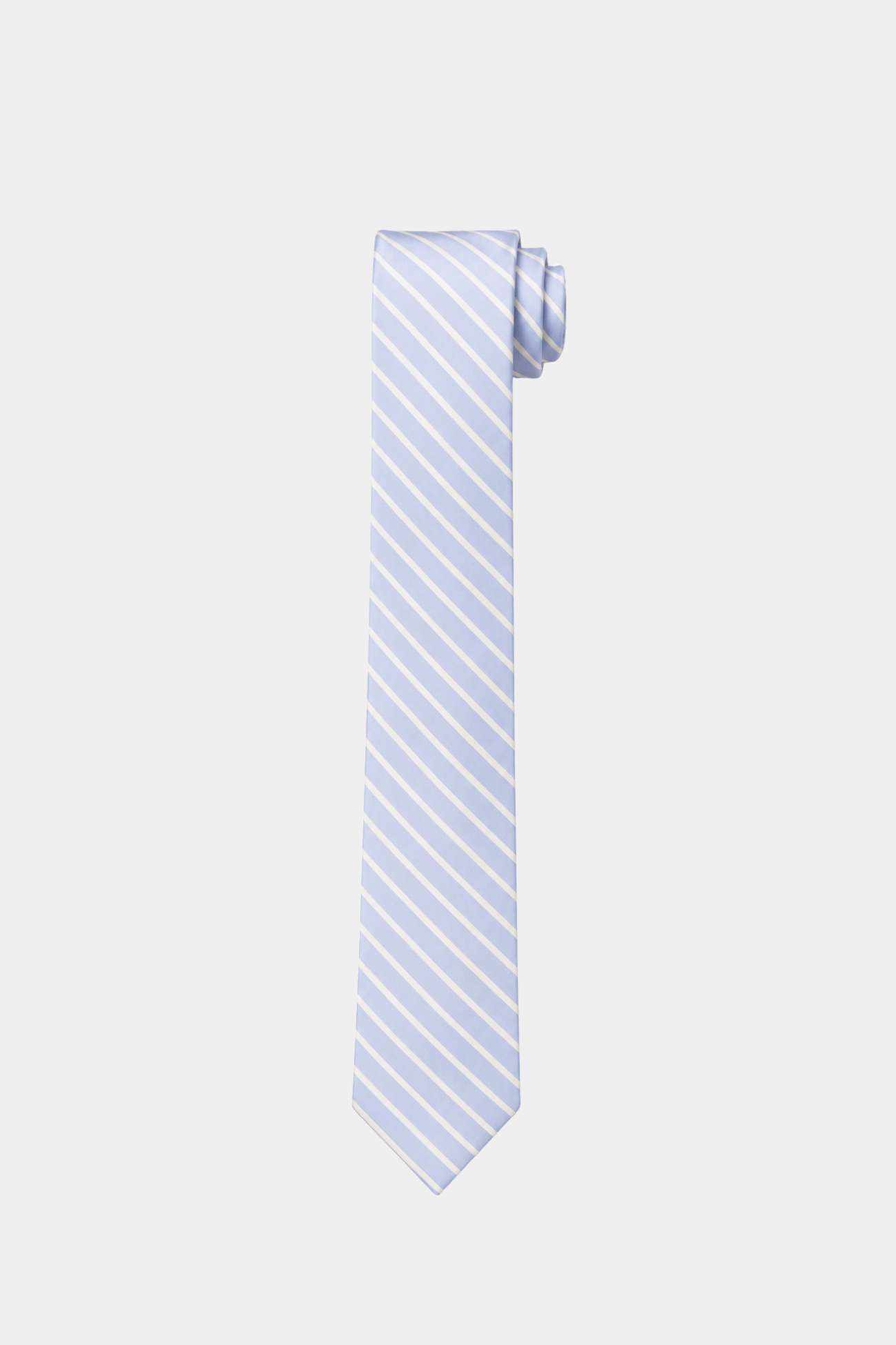 Blue and Yellow Striped Tie 10cm featuring a refined light blue base with crisp white diagonal stripes, embodying luxury designer fashion and bespoke New York tailoring.