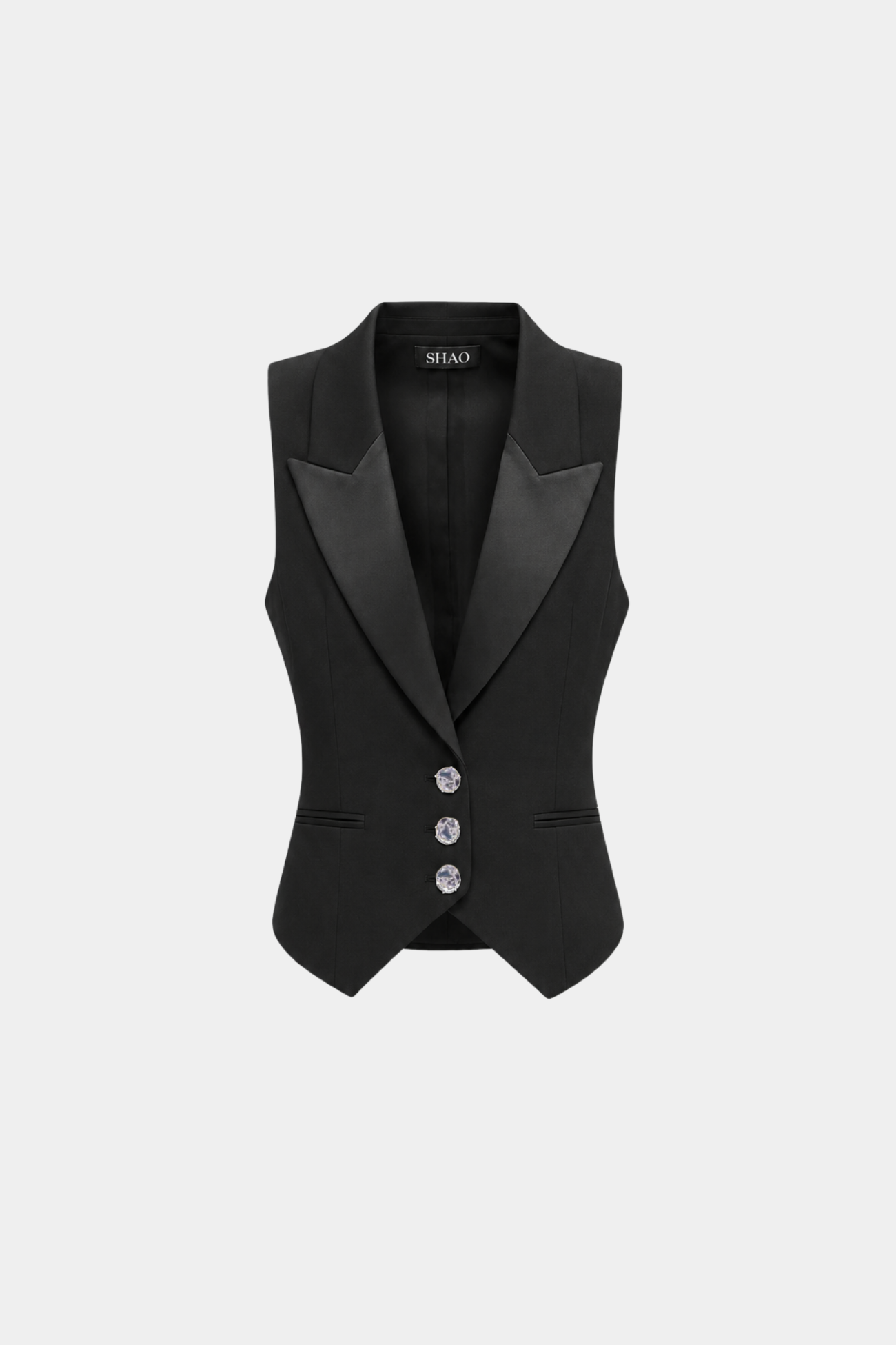 Black Tailored Vest with Chrome Buttons