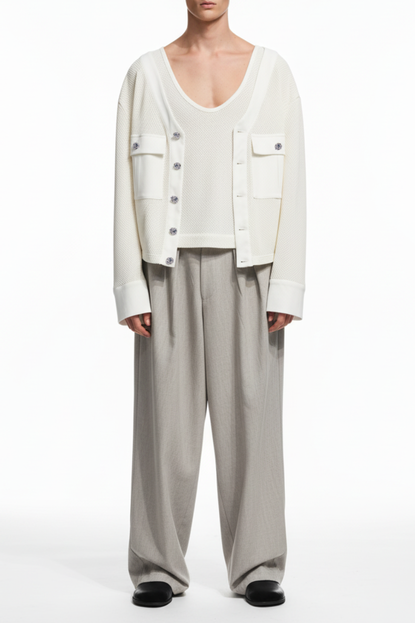 Ivory Textured Cropped Cardigan Twinset
