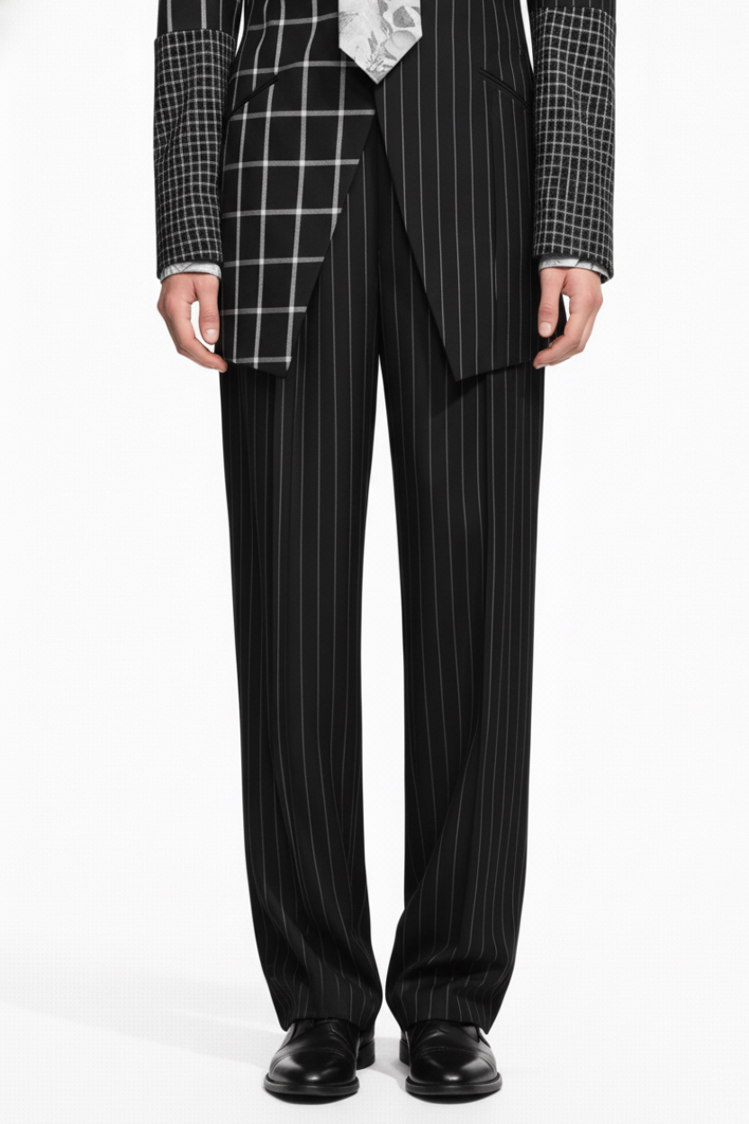 Black Pinstripe Wide-Leg Trousers