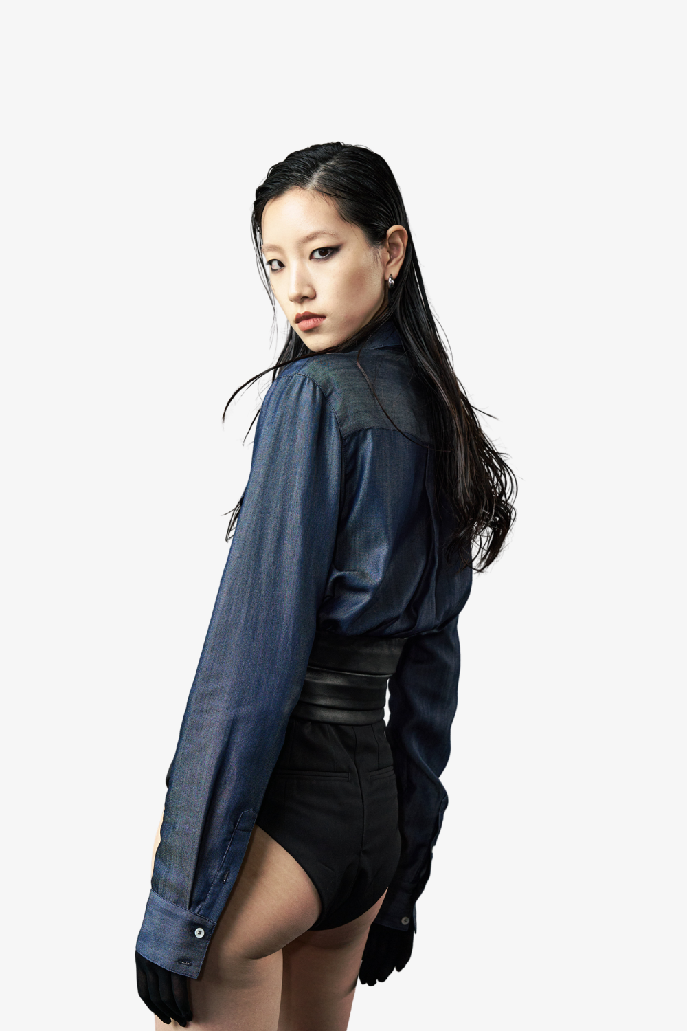 Midnight Blue Shirt with Leather Waistband