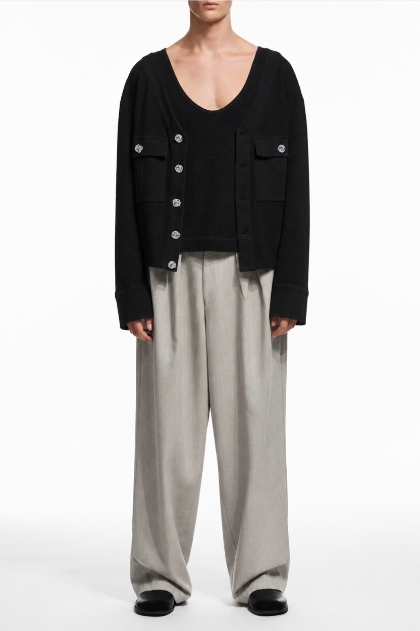 Black Textured Cropped Cardigan Twinset