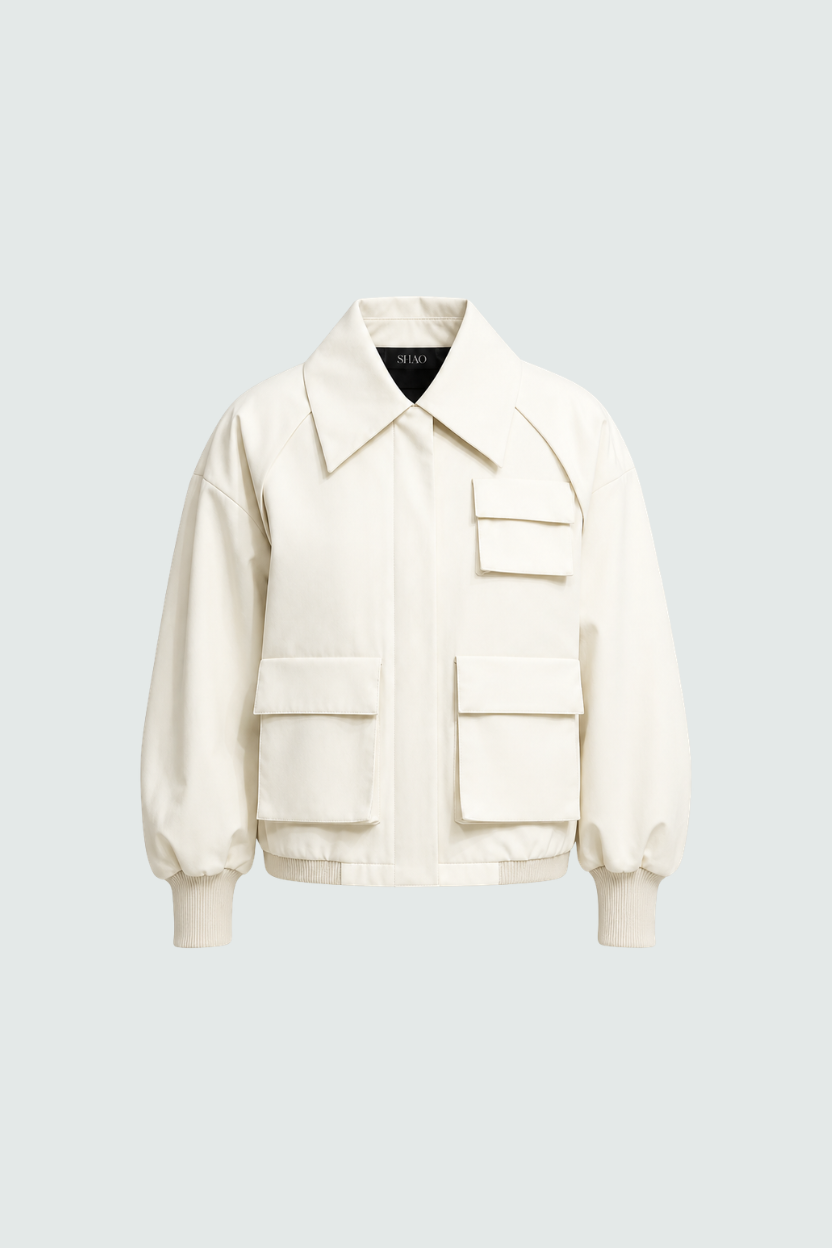 Ivory Utility Bomber Jacket