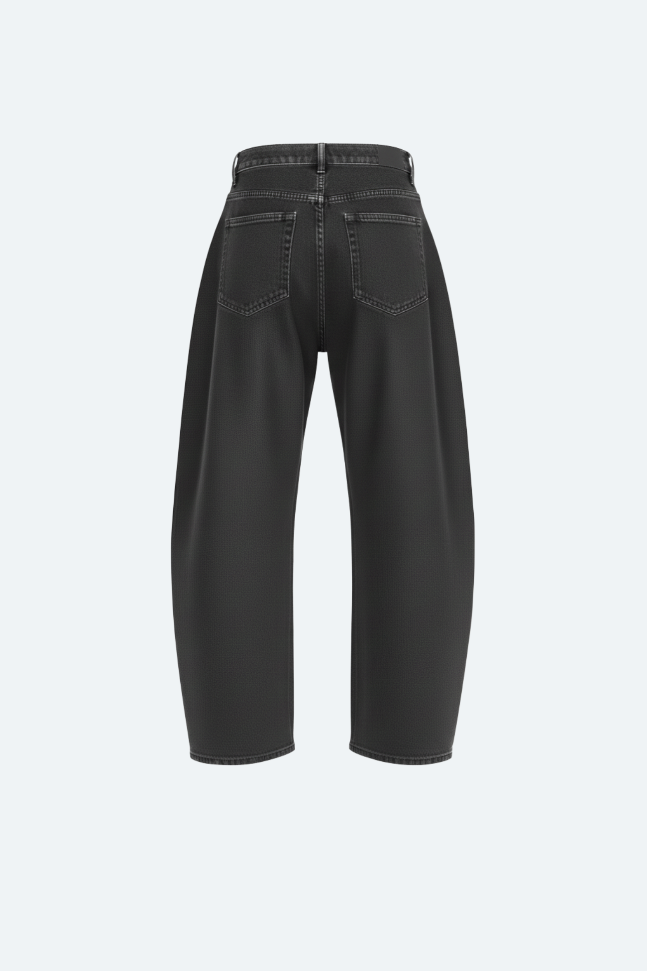 Dark Grey Barrel-Leg Pleated Denim Trouser