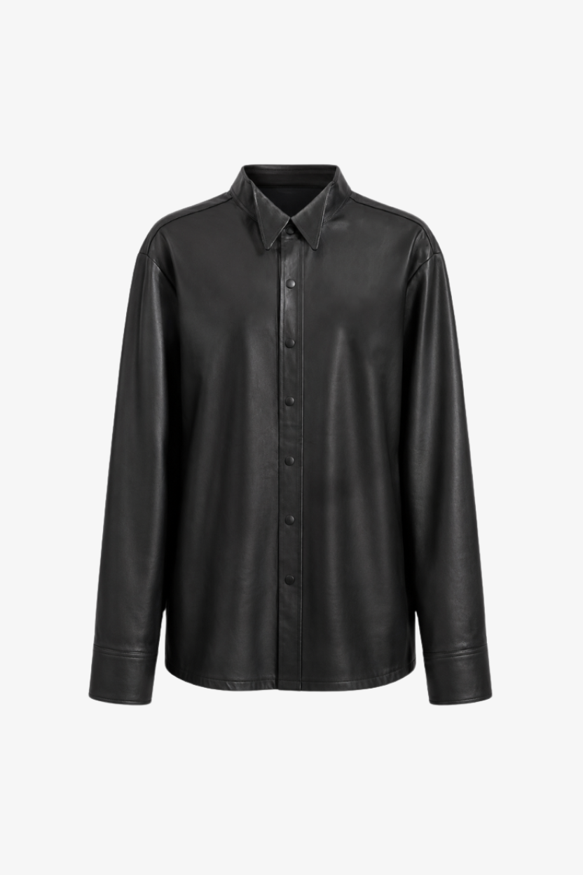 Black Leather Shirt Jacket