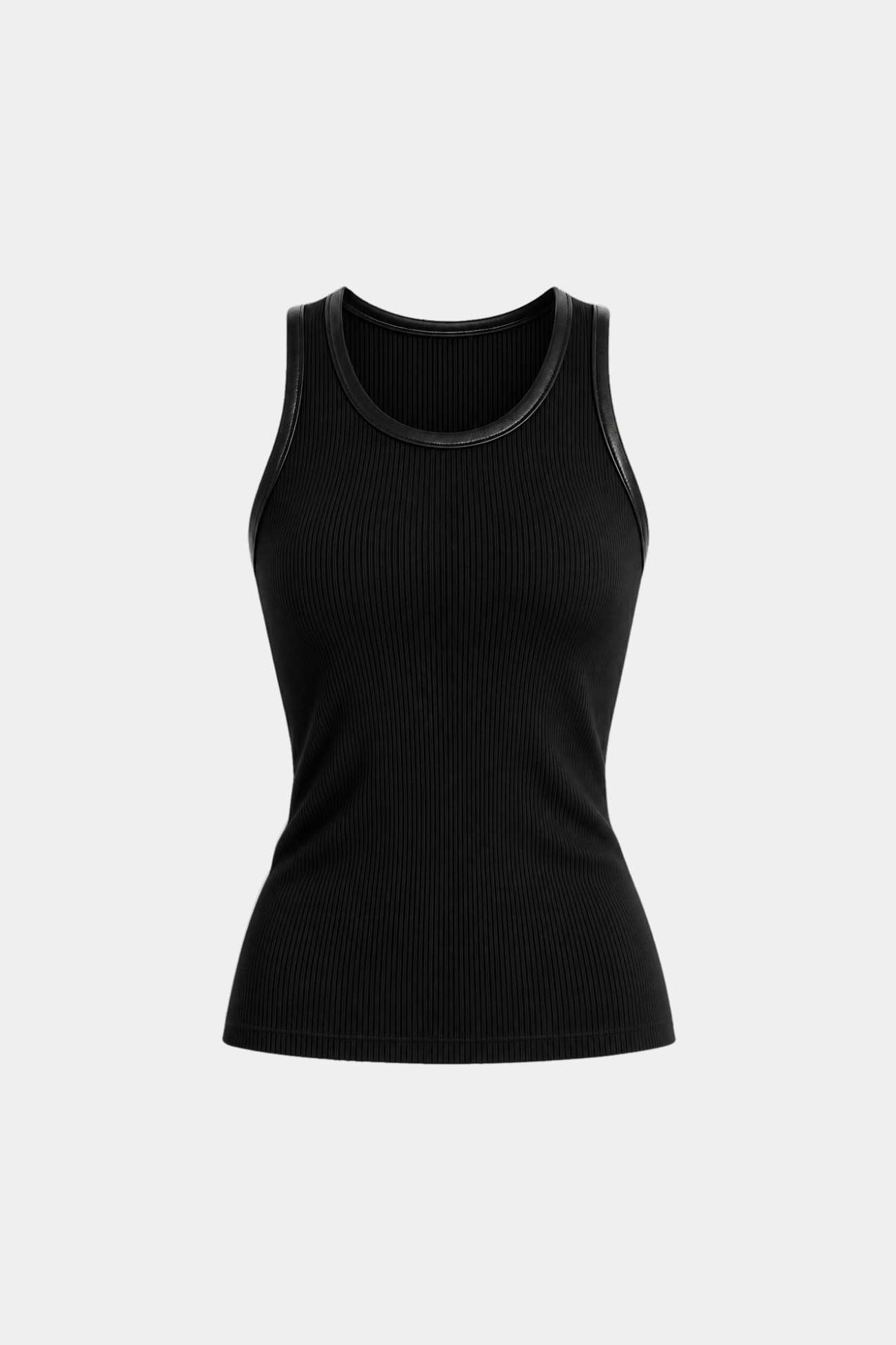 Black tank top on a light gray background