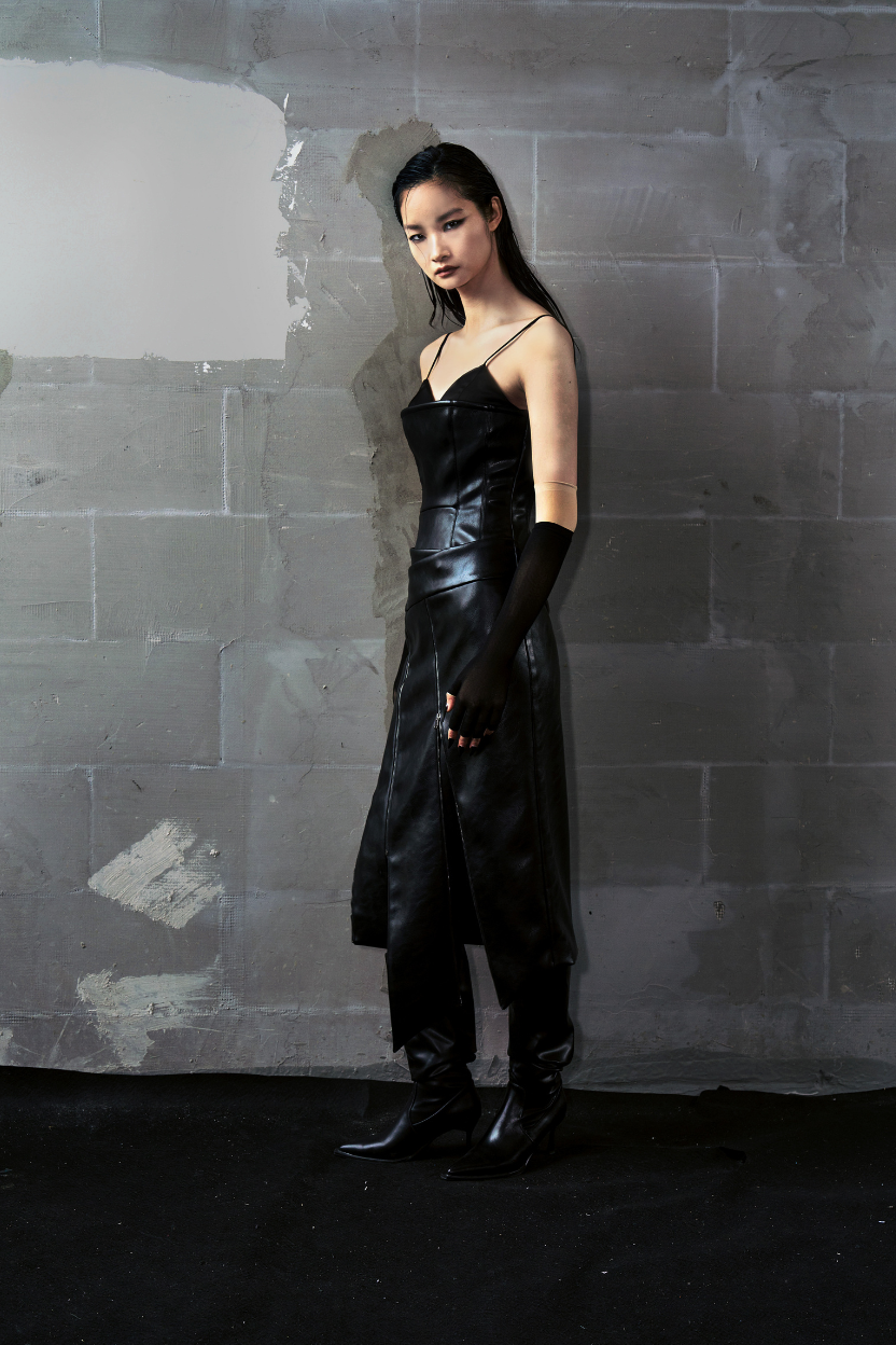 Fifth image of the Vegan Leather Biker Dress.