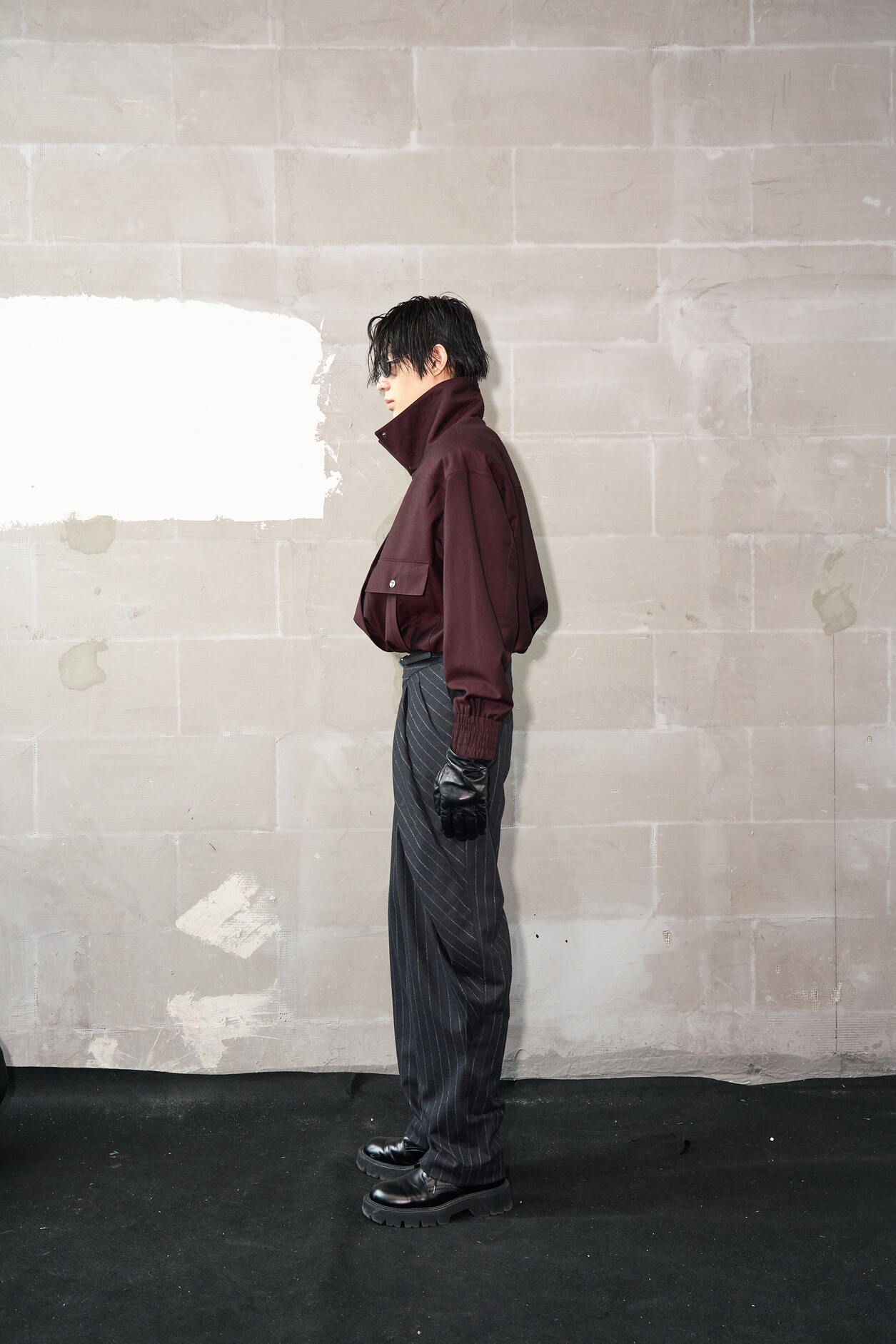 Tailored Wool Balloon Bomber Jacket - Burgundy