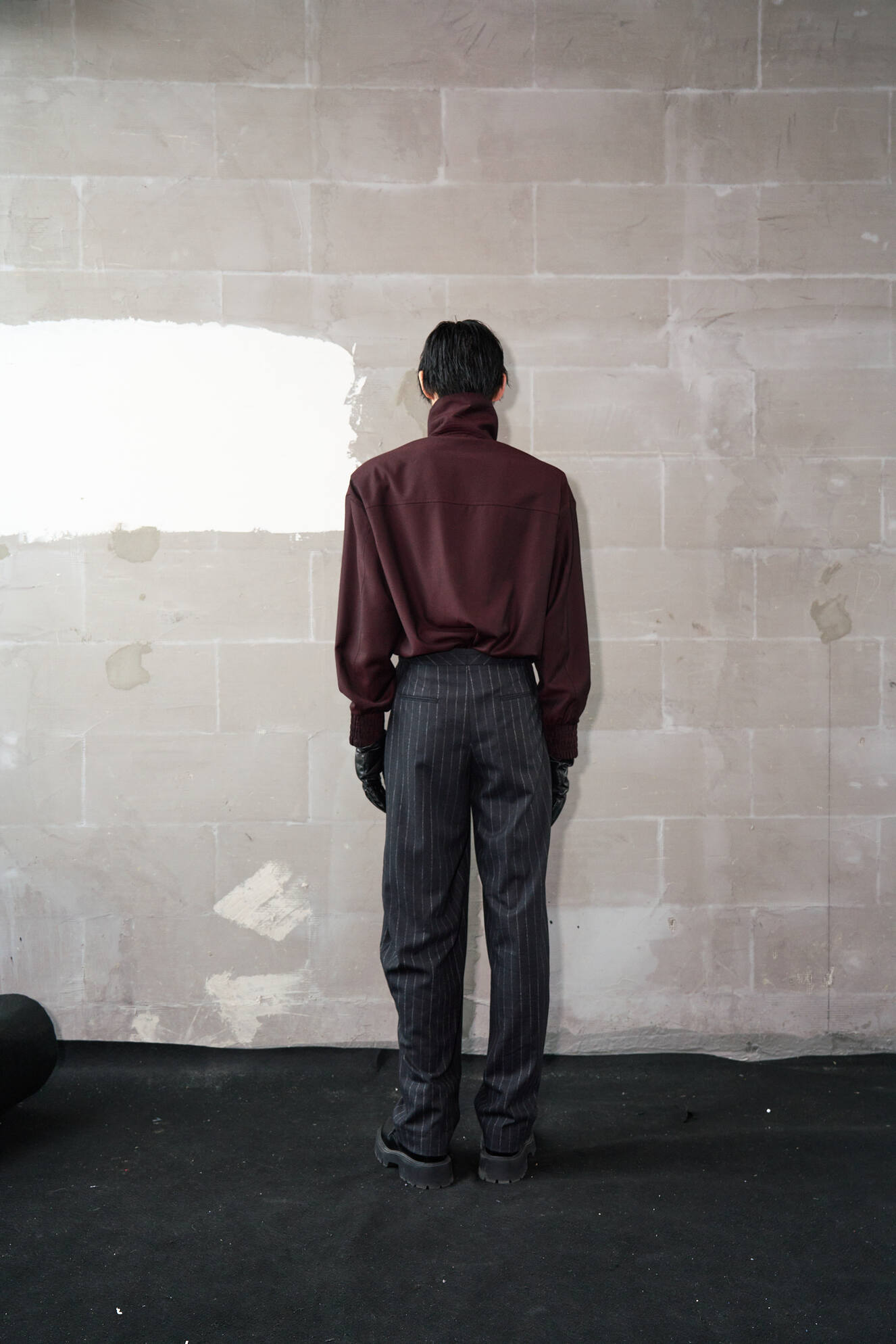 Tailored Wool Balloon Bomber Jacket - Burgundy