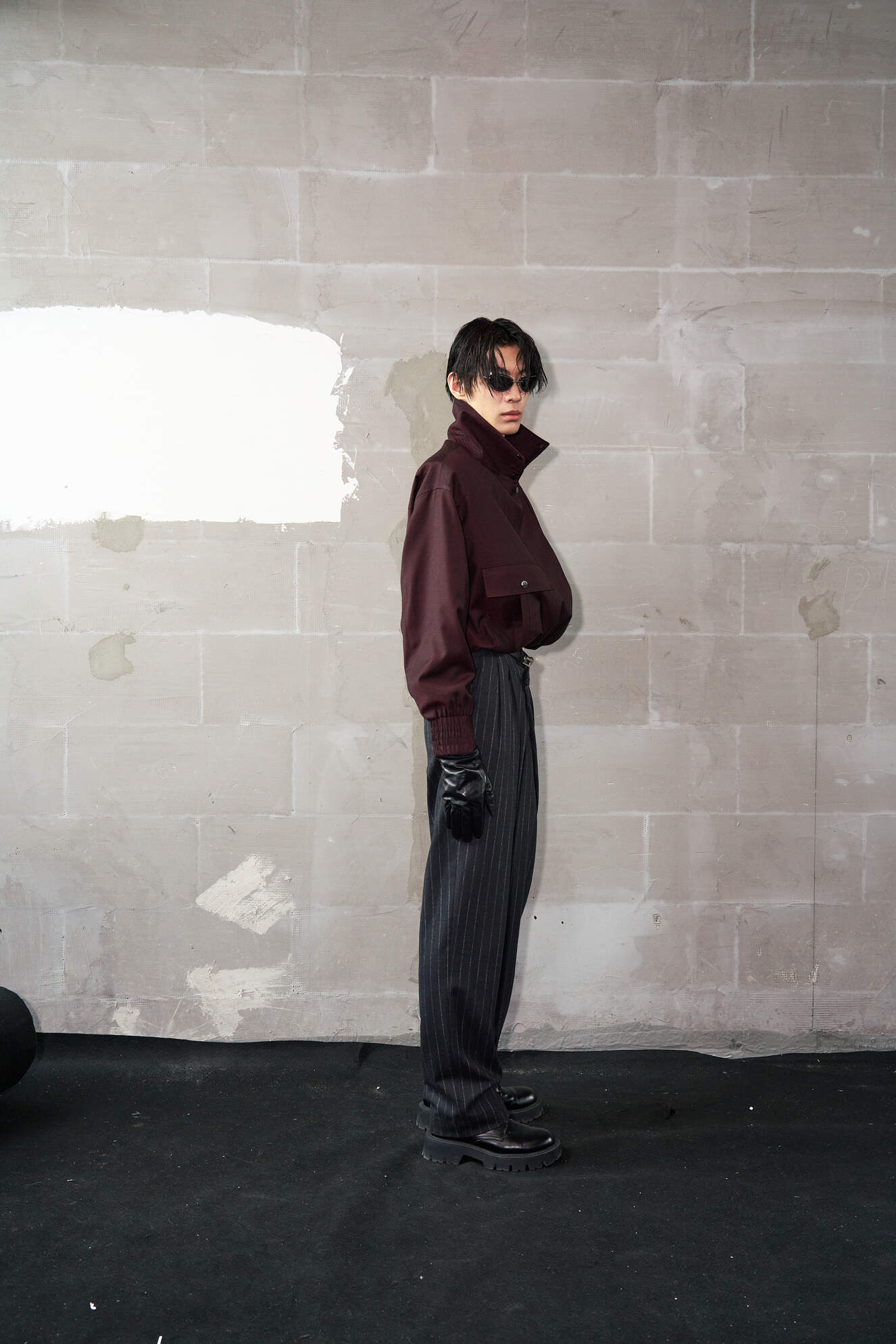 Tailored Wool Balloon Bomber Jacket - Burgundy