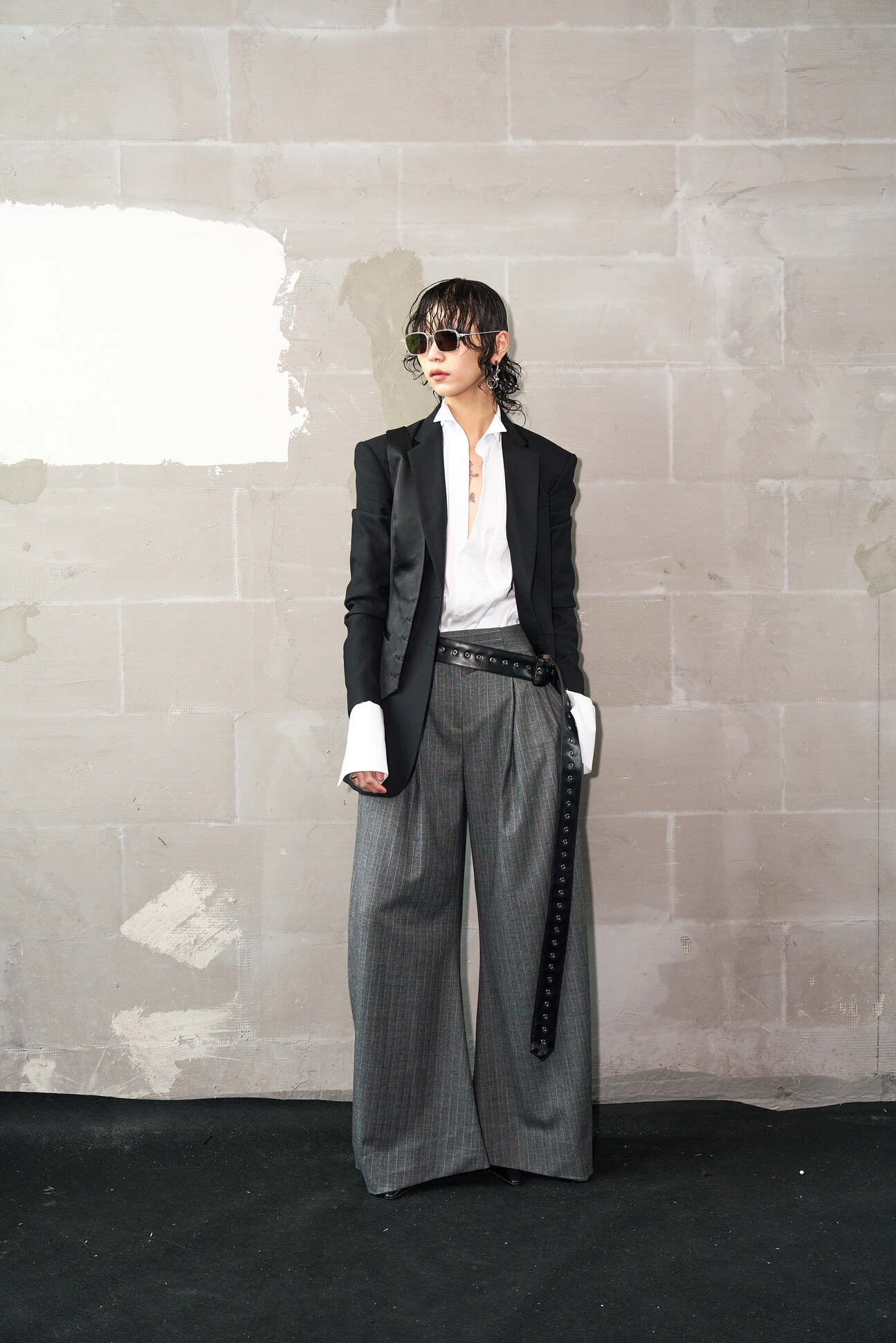 Pinstripe Barrel Pleated Trousers