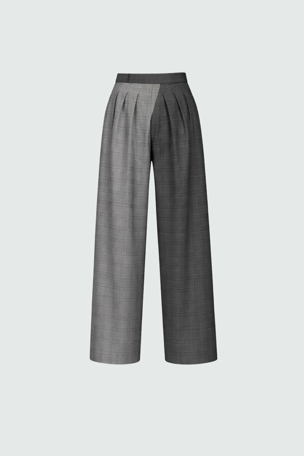 Gray checkered pants on a light gray background
