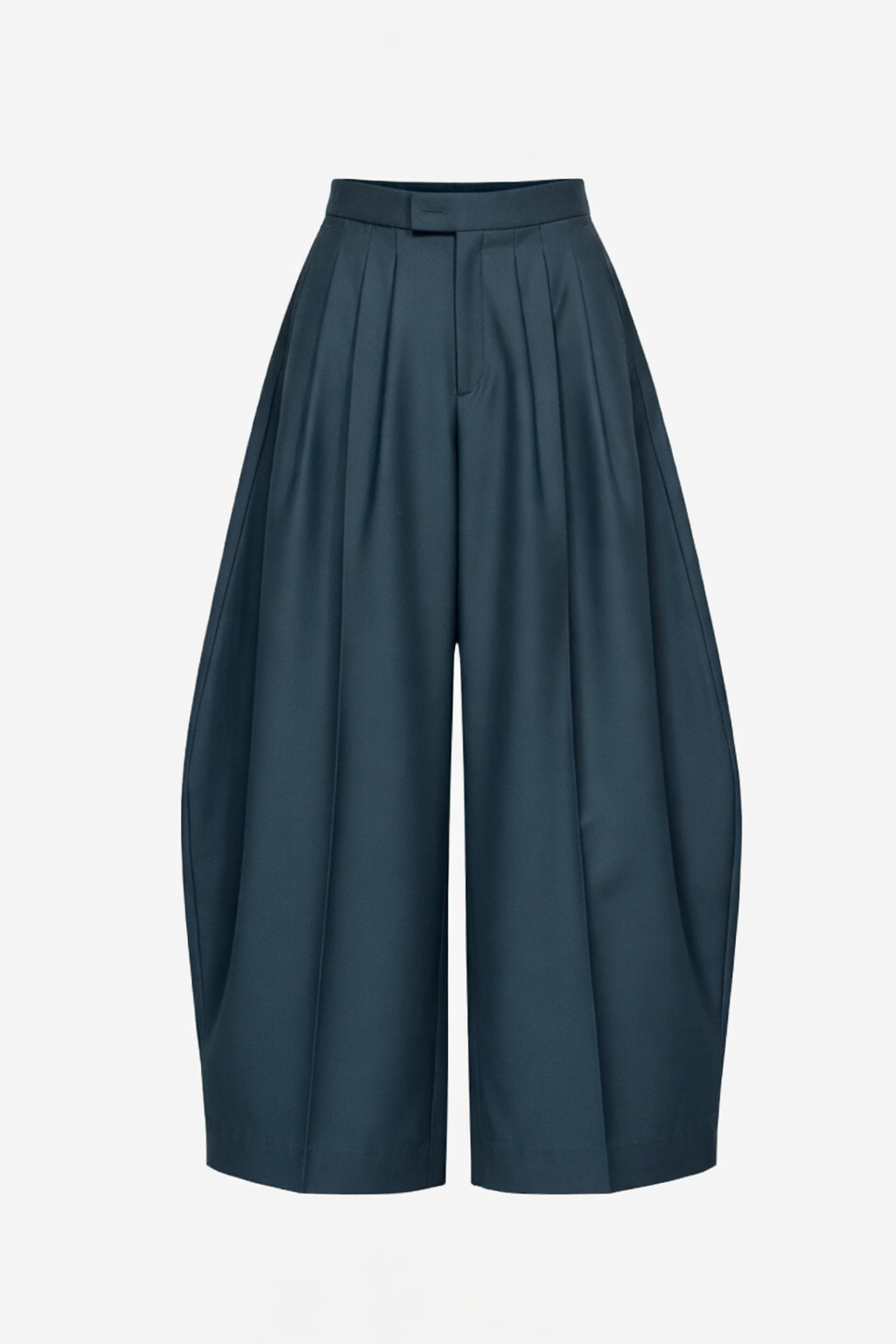 Wool Barrel Pleated Trousers - Emerald featuring wide-legged tailored culottes with sculptural barrel pleats, a high waistband, and sharp bespoke tailoring by SHAO New York.