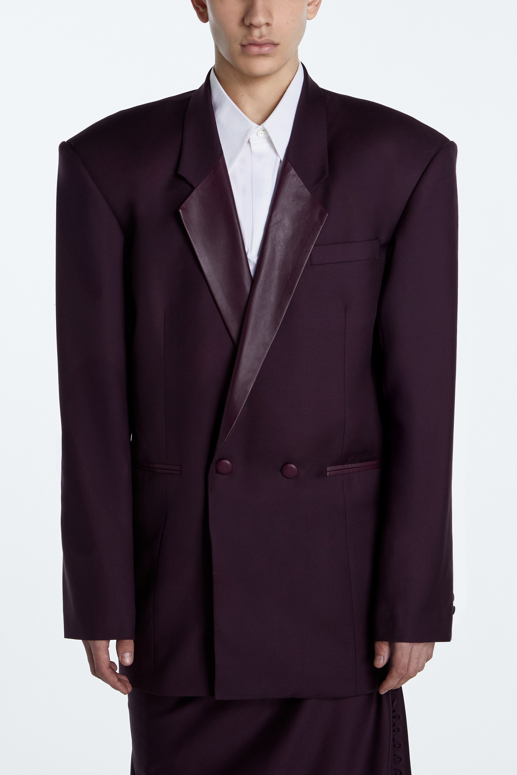 SHAO aubergine oversized boxy blazer with structured shoulders angled view