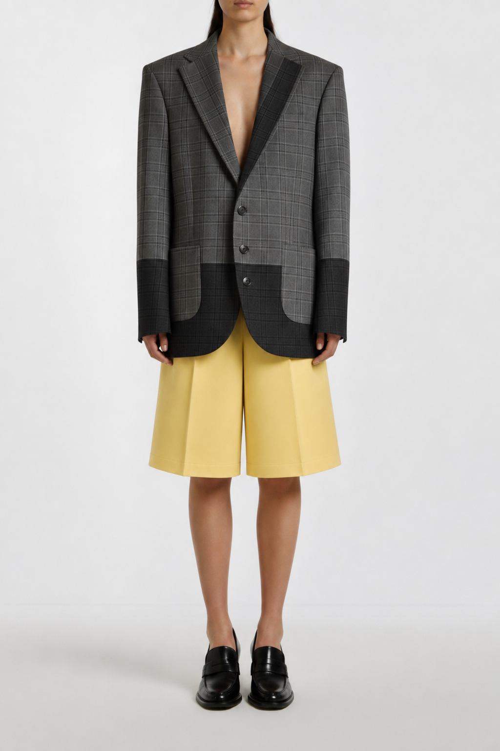 SHAO pastel yellow tailored Bermuda shorts