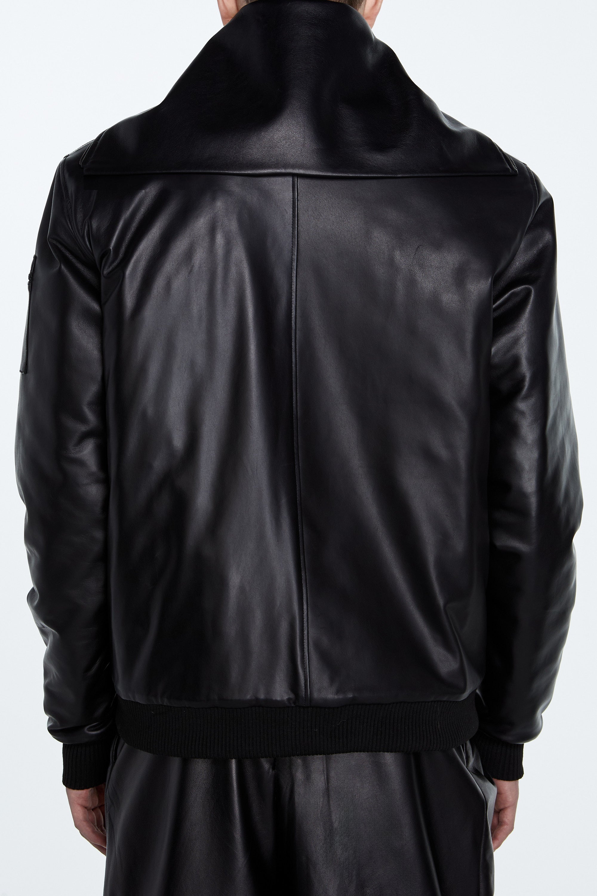 SHAO black leather bomber with detachable dickie back view