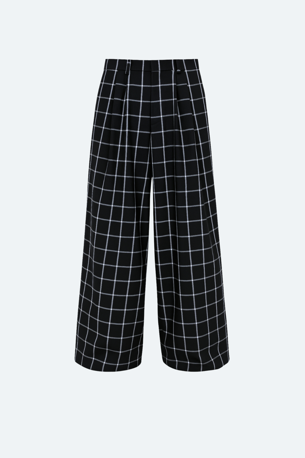 Black white windowpane wide leg trousers front view