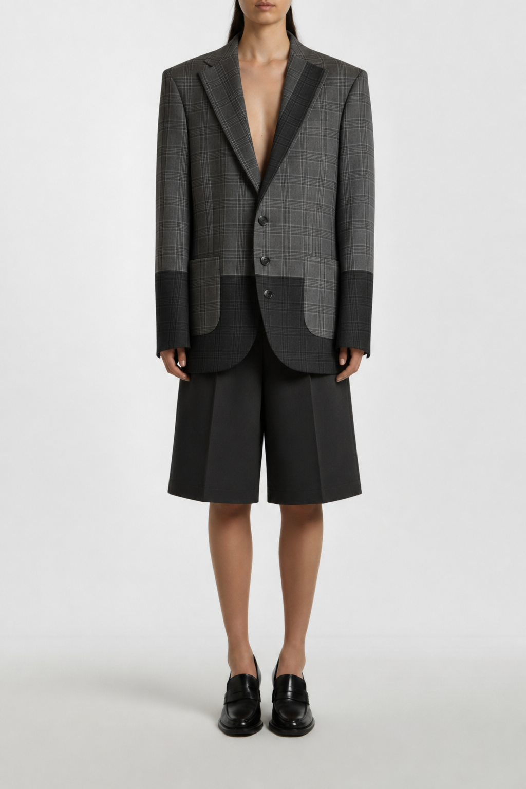 Black wool Bermuda shorts front view
