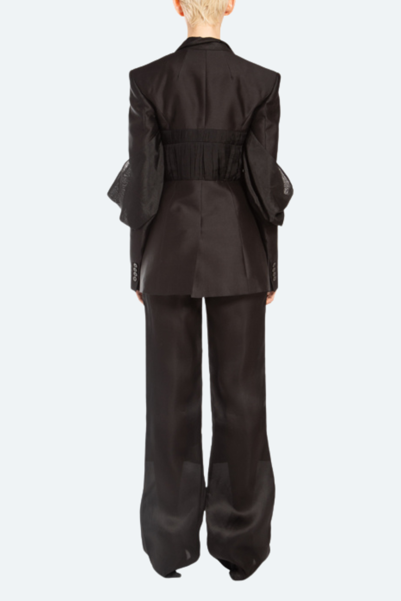 SHAO black draped-sleeve structured blazer back view