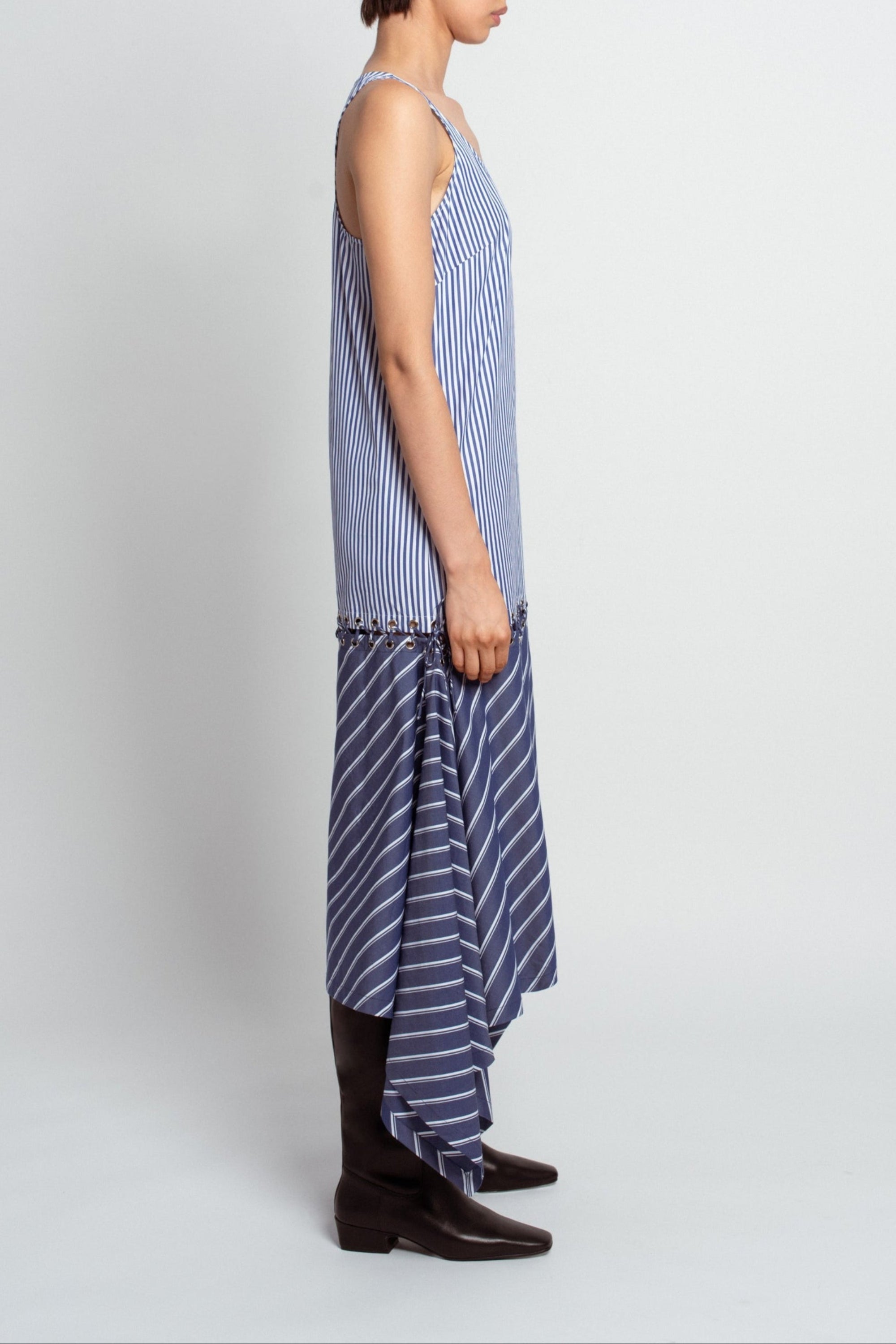 SHAO blue pinstripe sleeveless dress back view