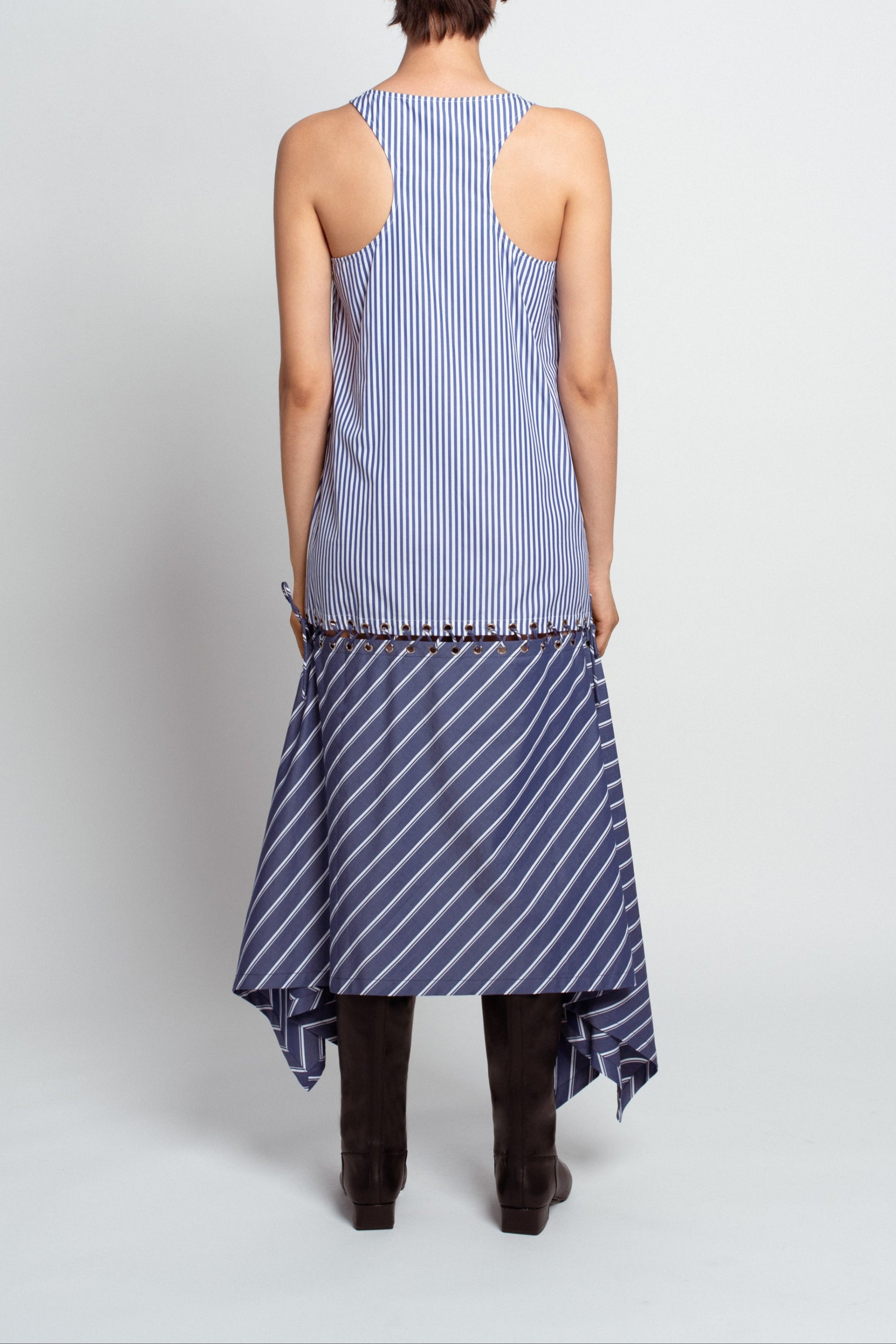 SHAO blue pinstripe sleeveless dress side view