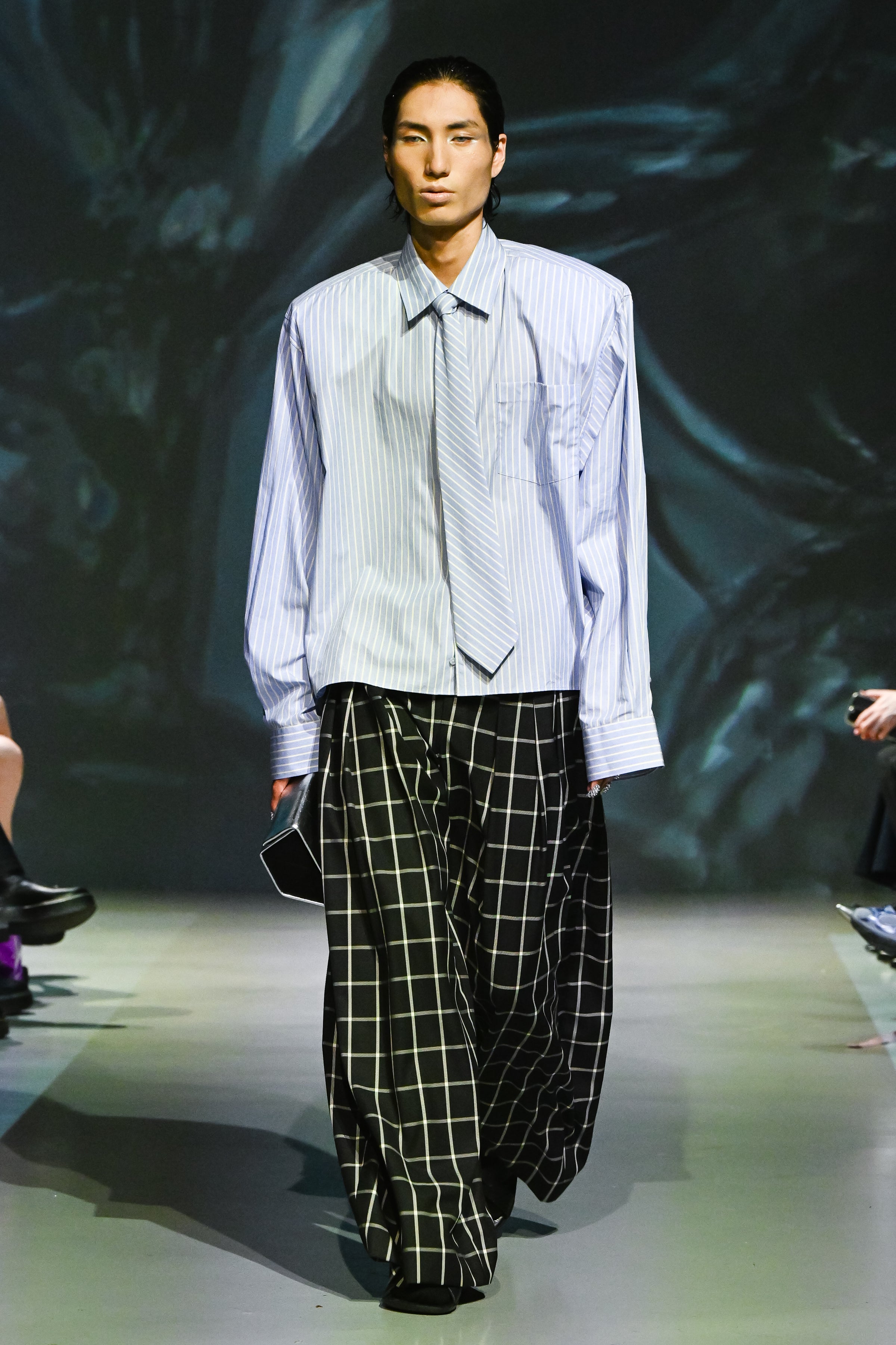 SHAO blue striped structured collar shirt styled look