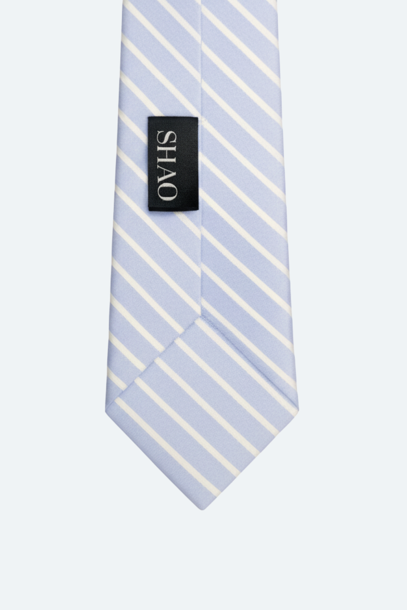 SHAO blue and yellow striped cotton tie with tonal stitching and label detail
