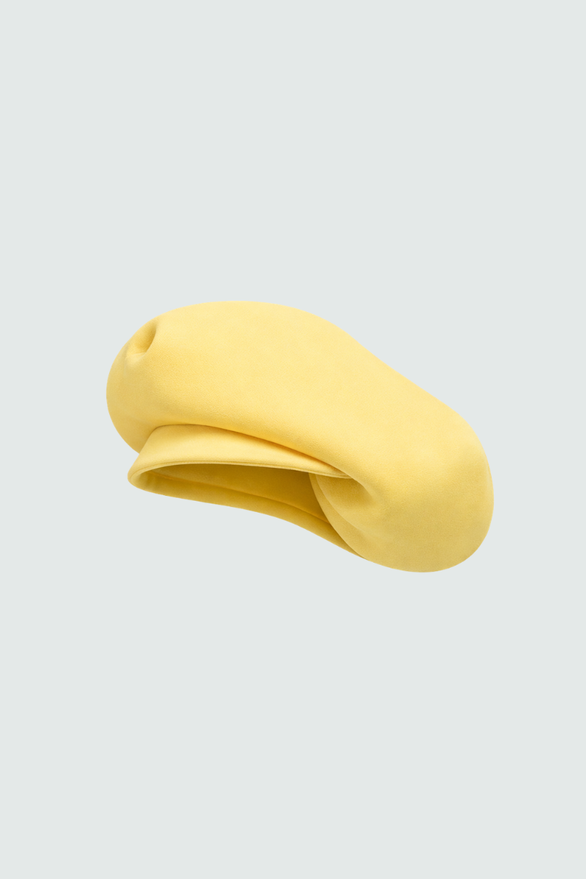 SHAO butter yellow slouchy beret side profile
