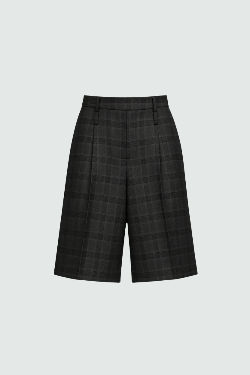 Charcoal Plaid Tailored Bermuda Shorts