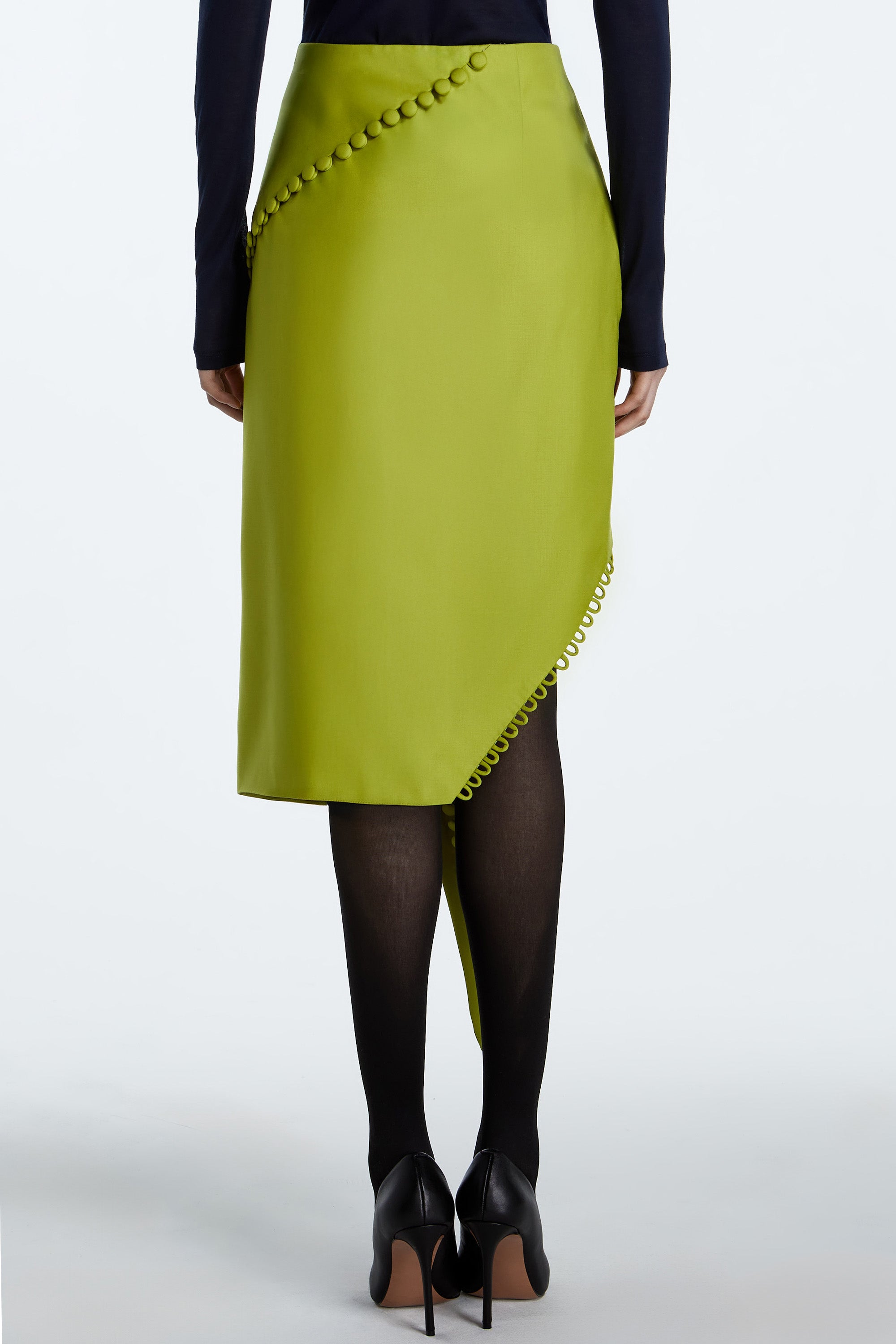SHAO chartreuse asymmetrical draped skirt back view