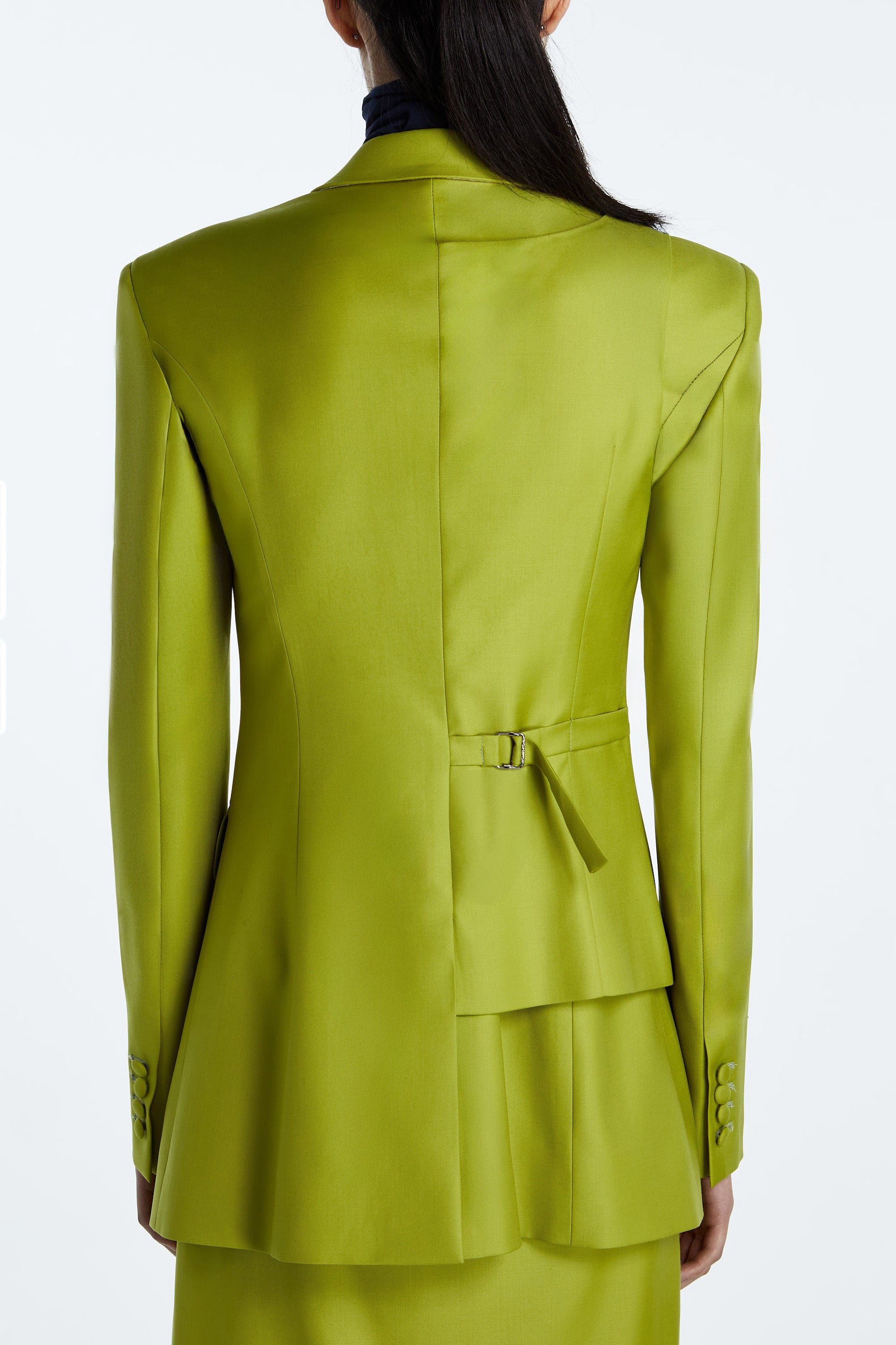 SHAO chartreuse wool trompe l’oeil blazer back view