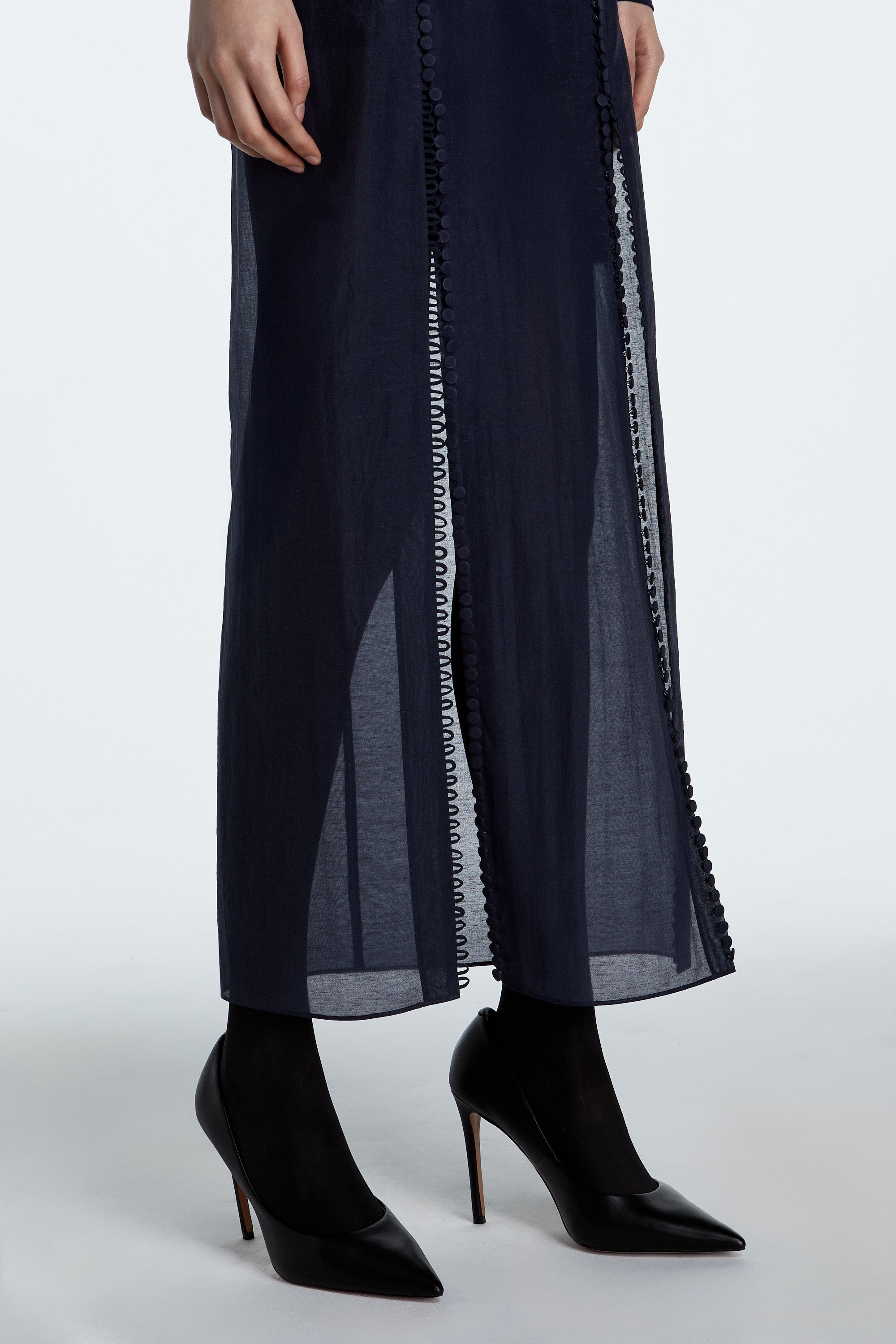 SHAO midnight sapphire column skirt structured tailored side view