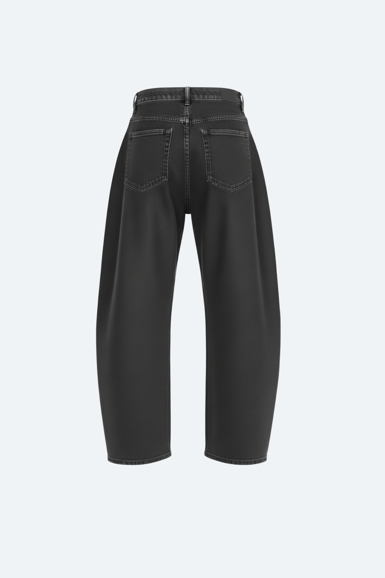 SHAO dark grey pleated denim trouser with sculptural barrel-leg silhouette side view