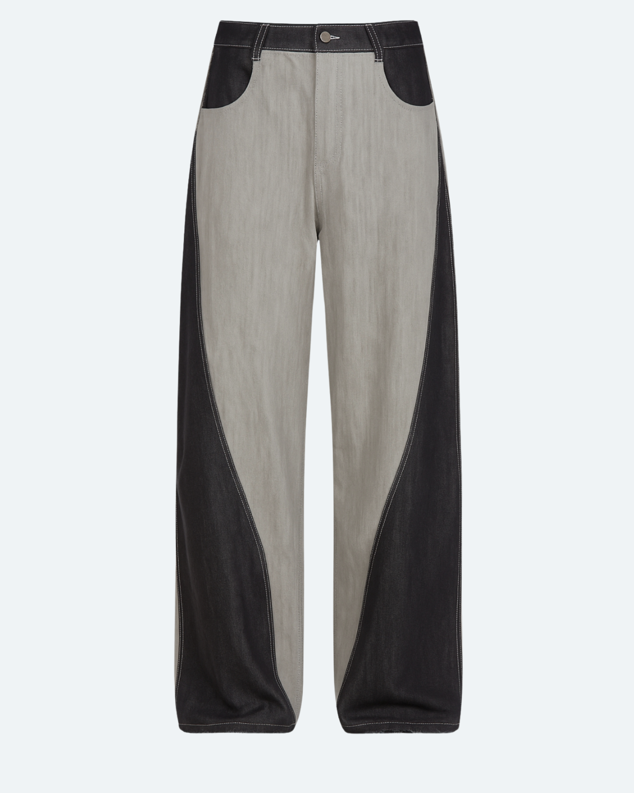 SHAO dual-tone curvilinear denim jeans with architectural seam construction back view