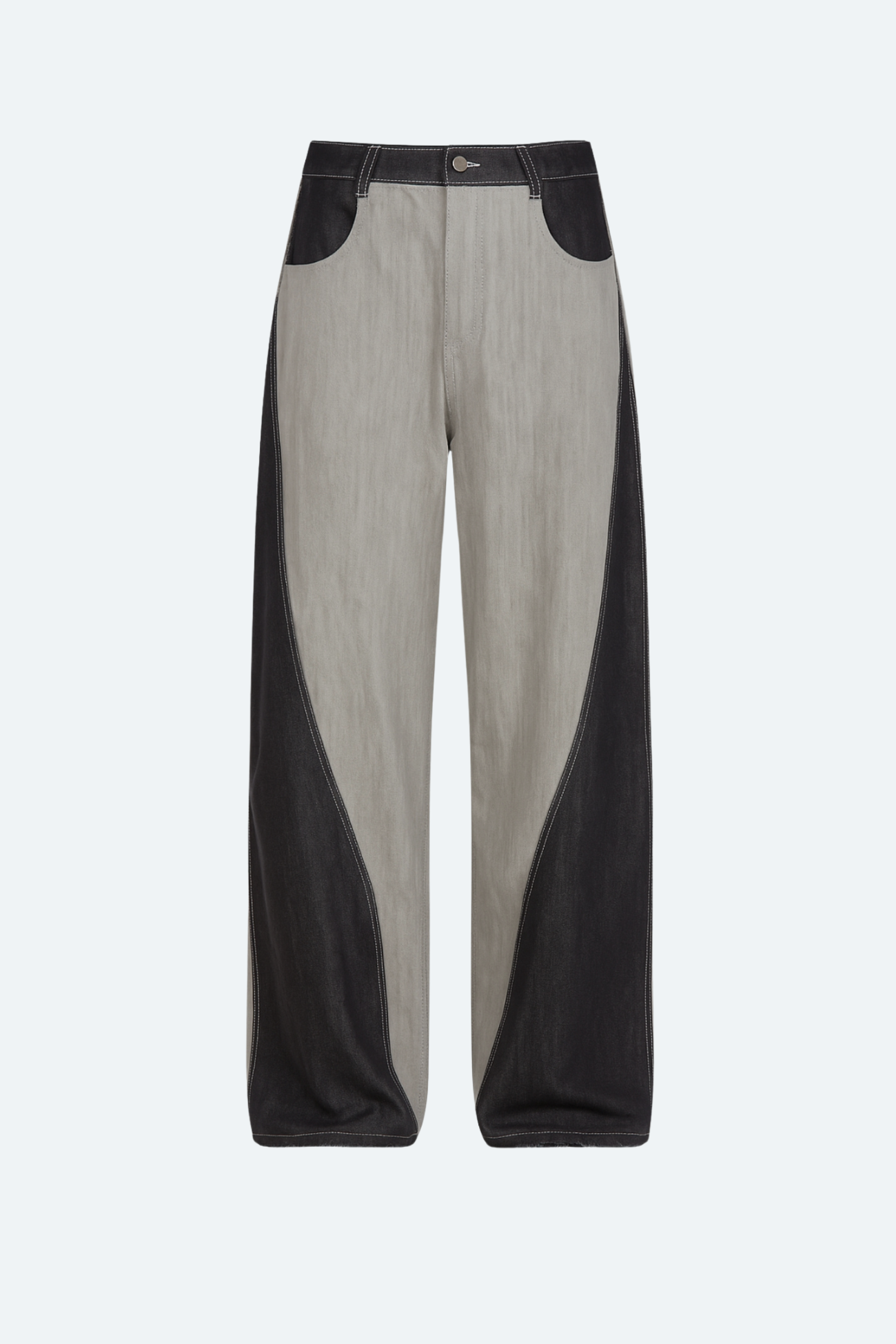 SHAO dual-tone curvilinear denim jeans with architectural seam construction back view