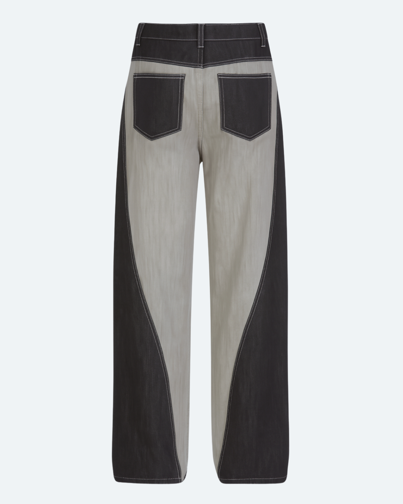 SHAO dual-tone curvilinear denim jeans styled with wide-leg silhouette