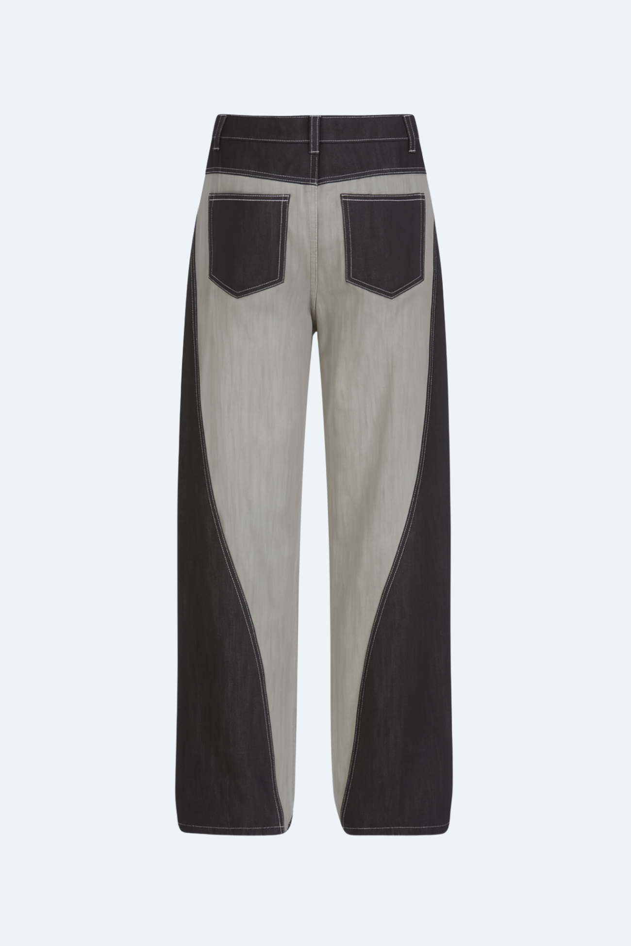 SHAO dual-tone curvilinear denim jeans styled with wide-leg silhouette