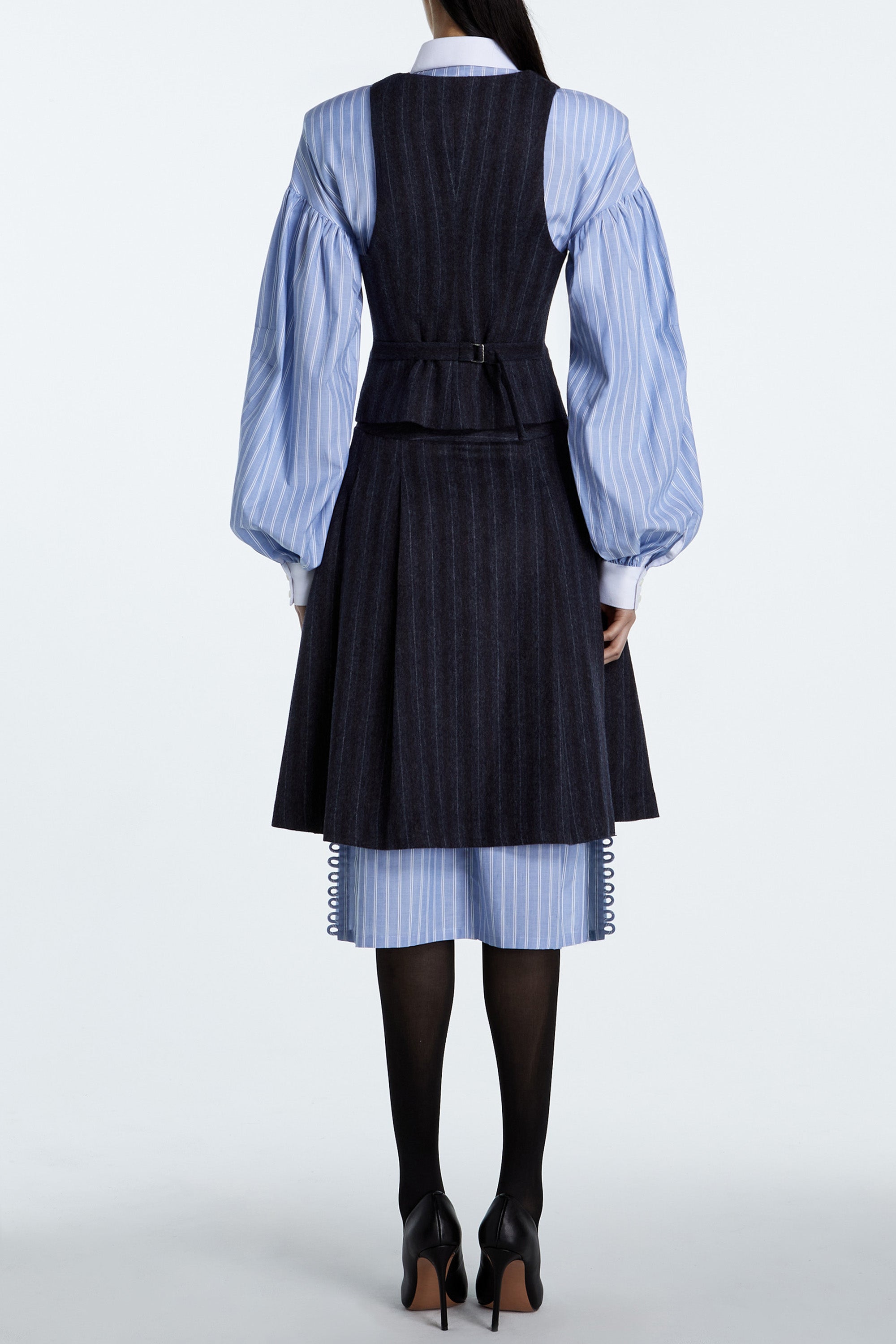 SHAO charcoal pinstripe fitted vest back view