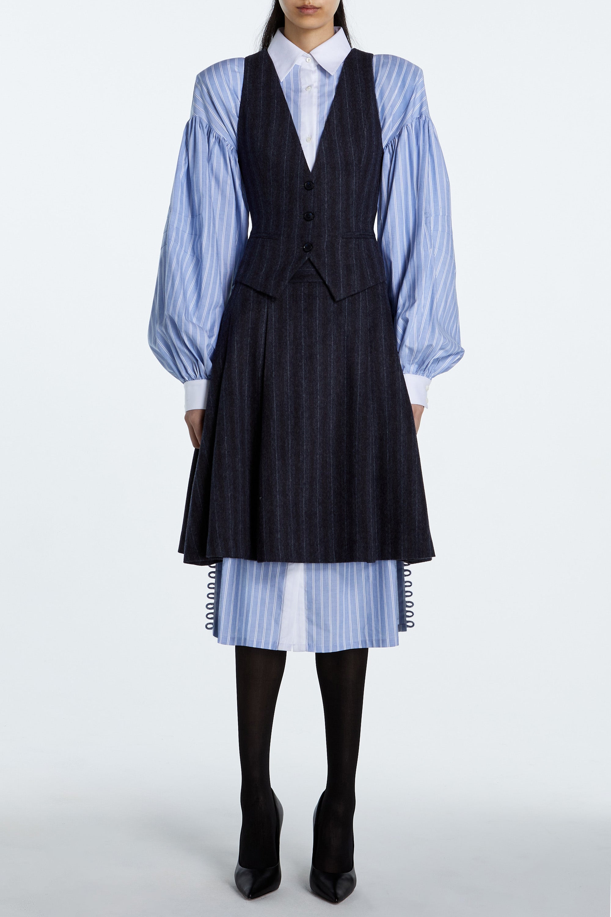 SHAO charcoal pinstripe fitted vest front