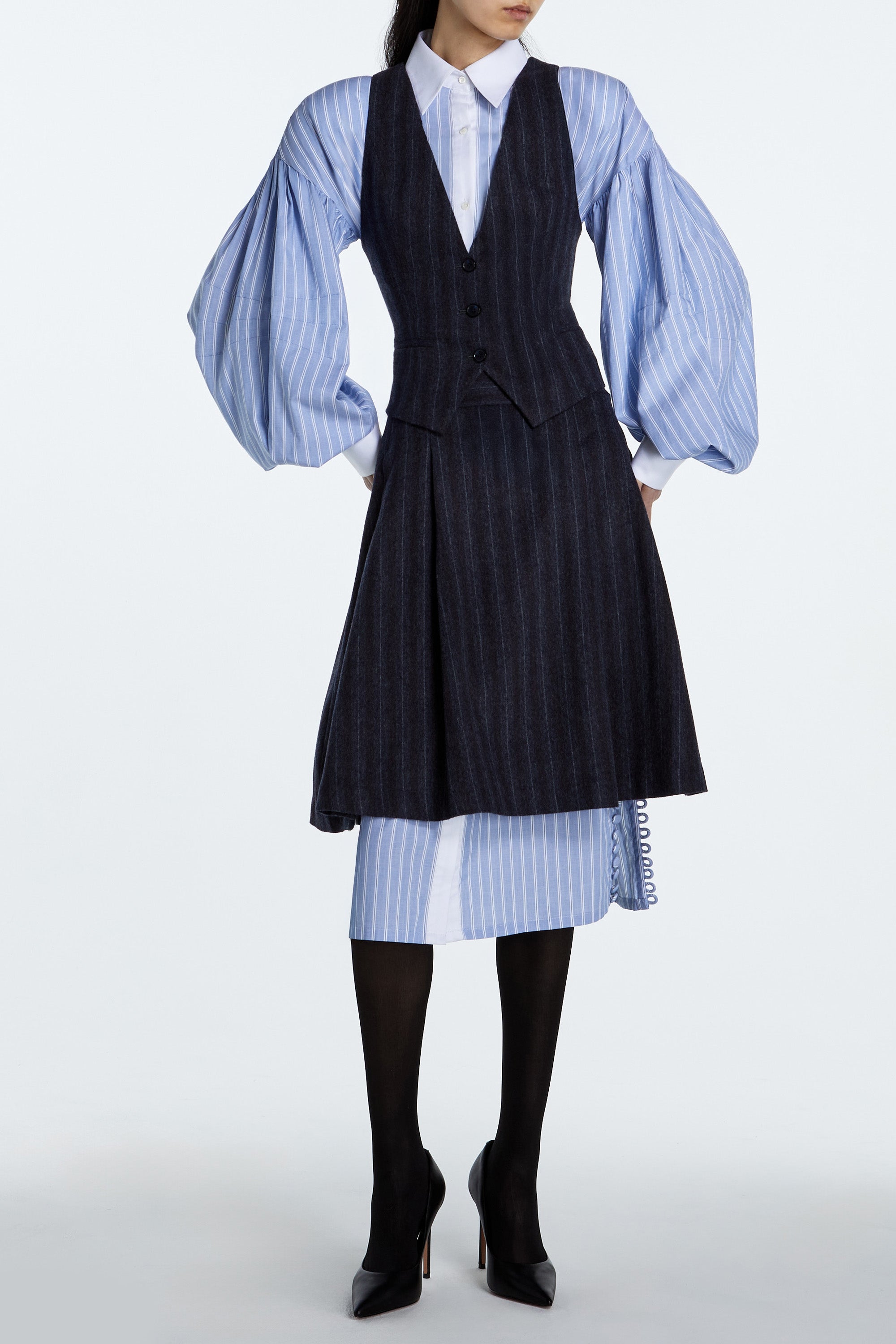 SHAO charcoal pinstripe fitted vest front view