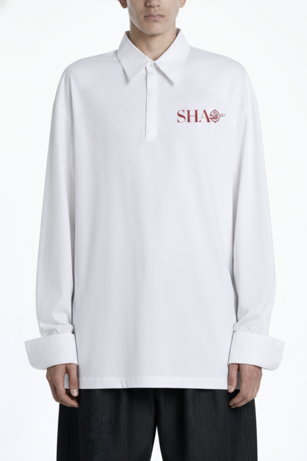 SHAO white graphic long-sleeve shirt front view