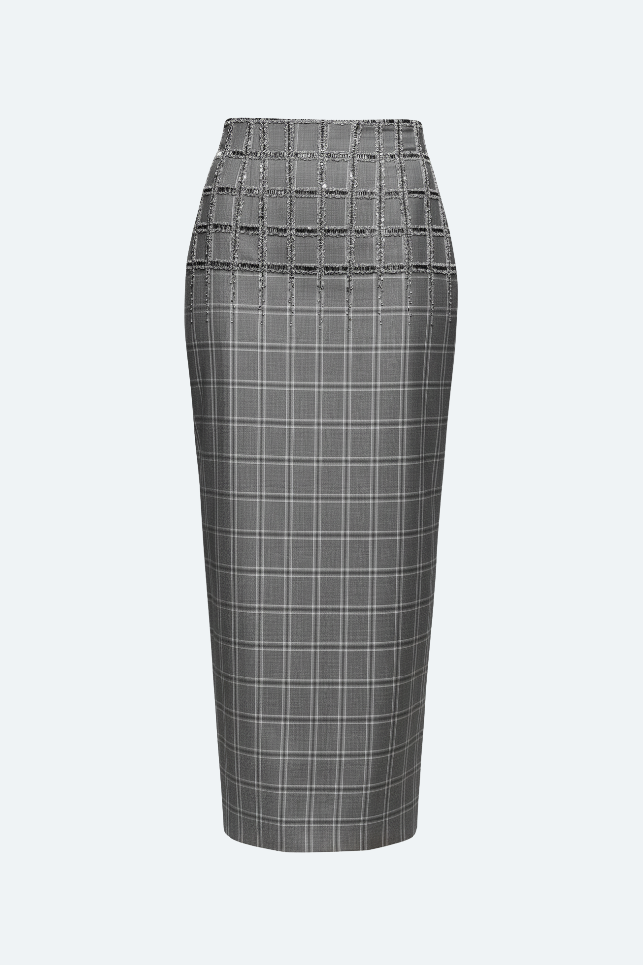 SHAO grey hand-embellished check pencil skirt with high-rise waist front view
