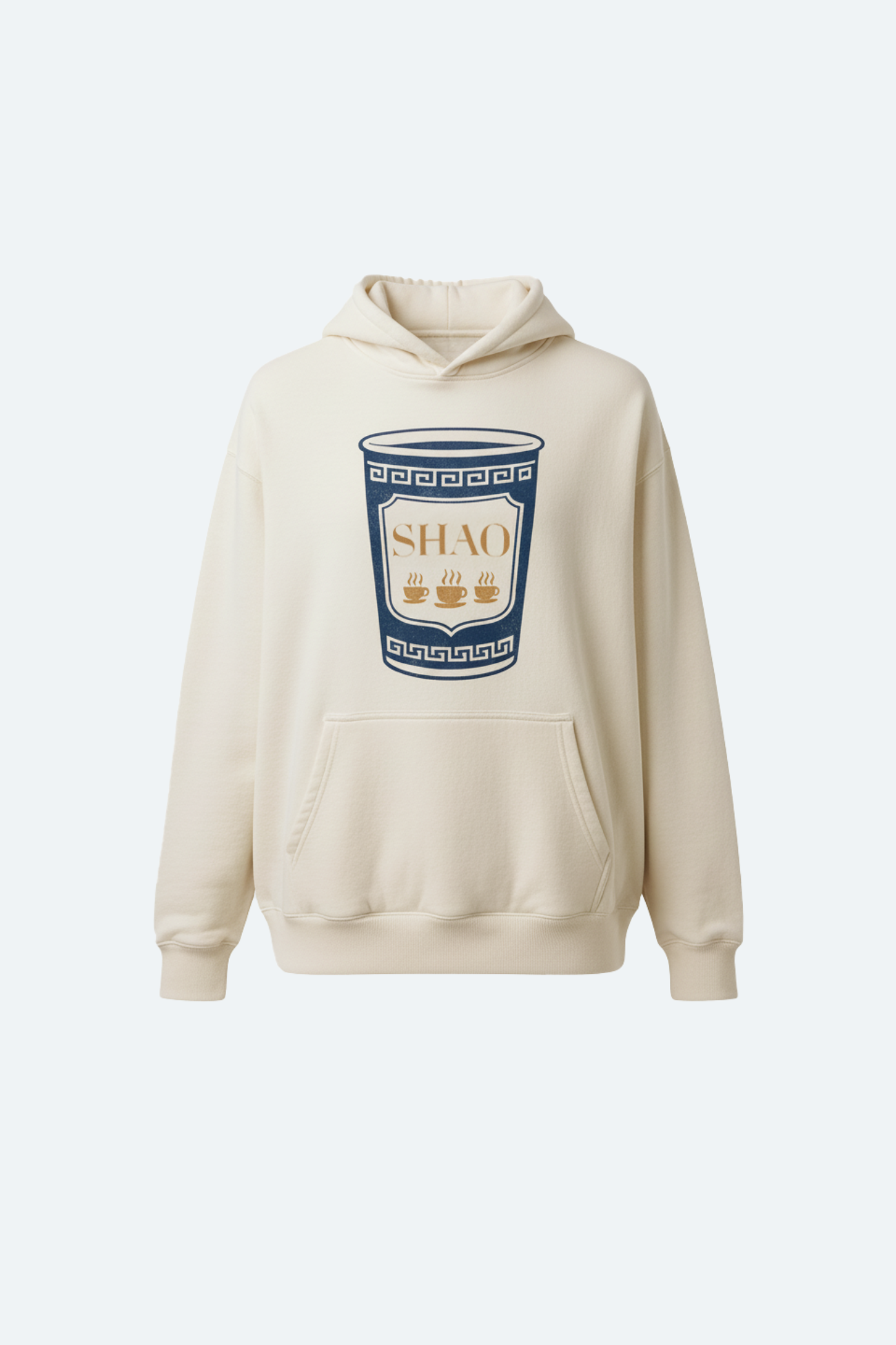 SHAO cream graphic cup hoodie front view