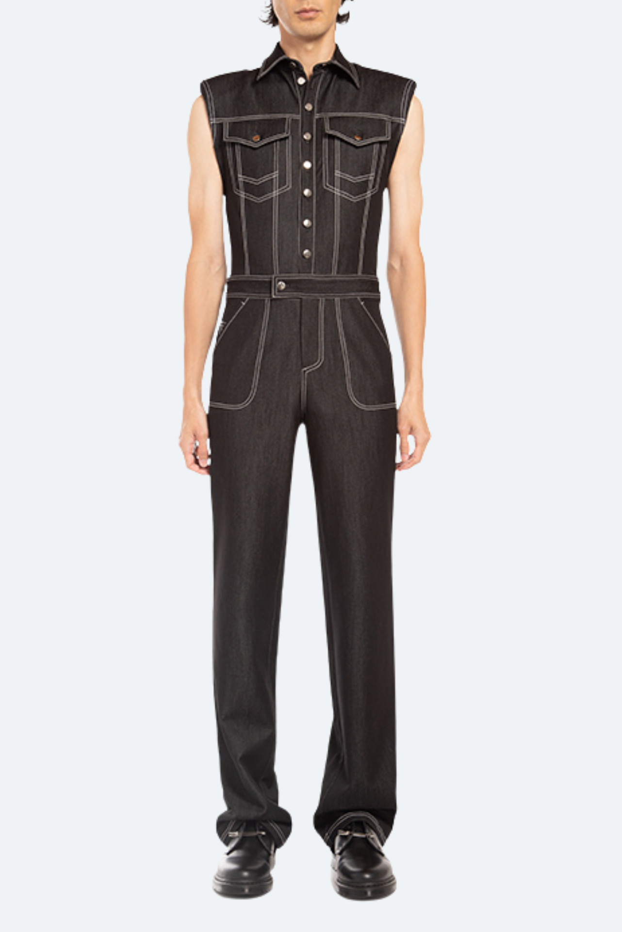 SHAO black jumpsuit contrast stitch front
