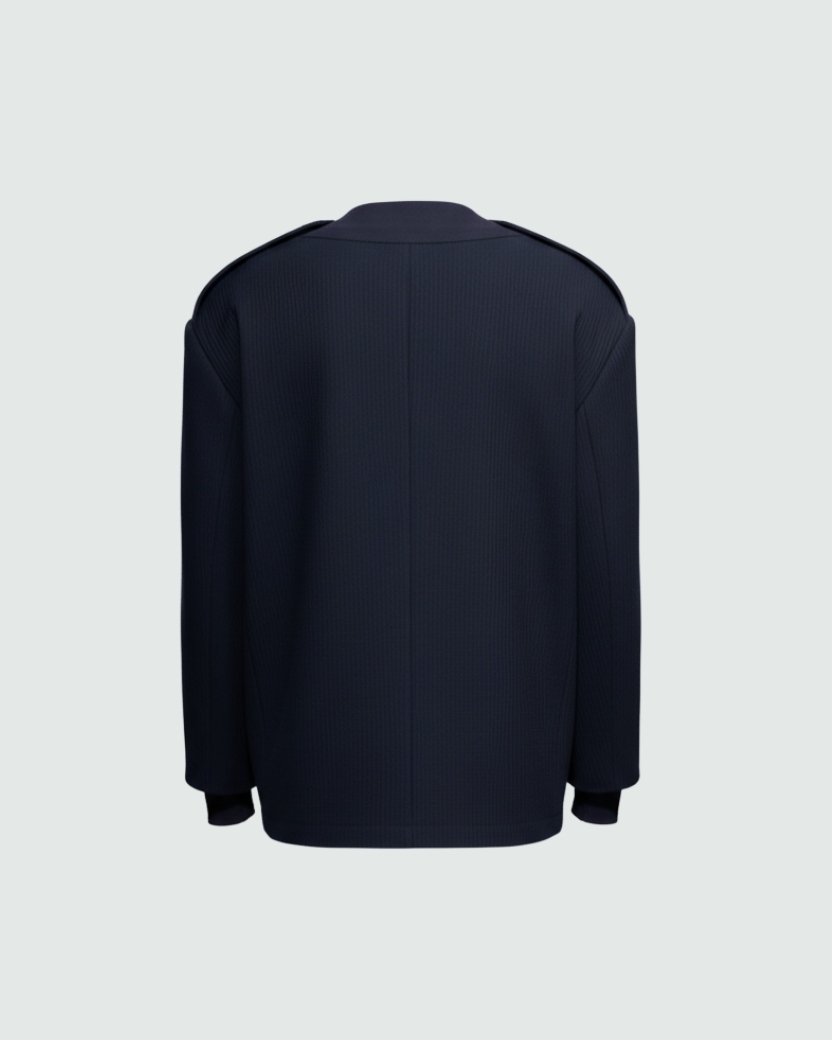 SHAO Navy Military-Style Utility Jacket structured back view