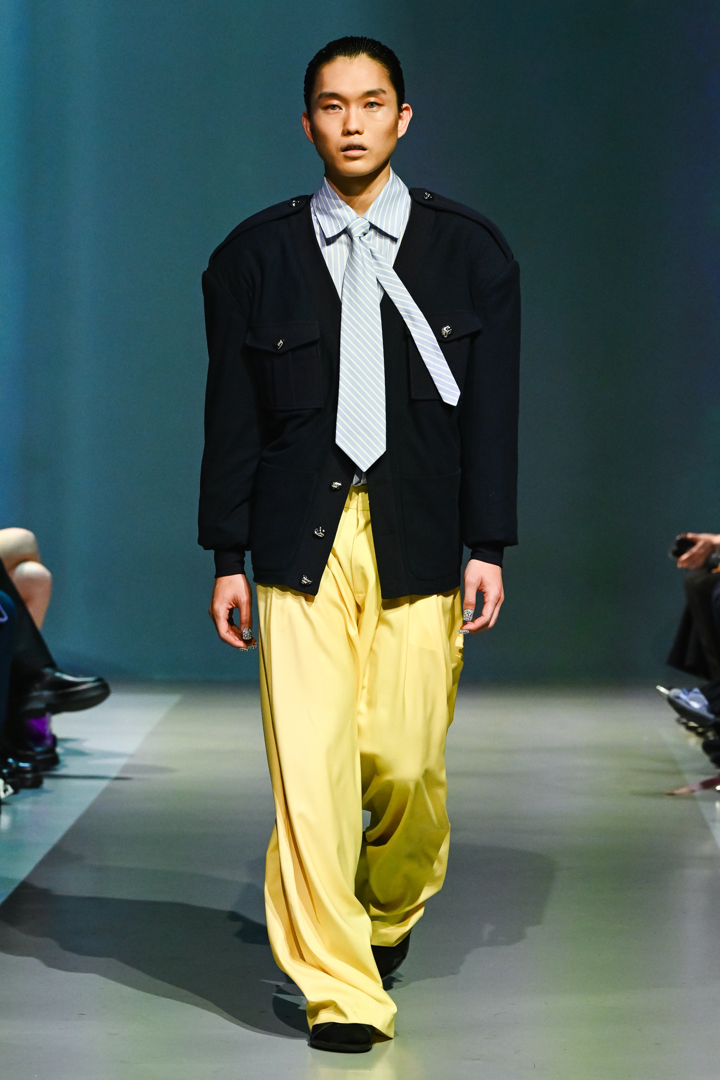 SHAO Navy Military-Style Utility Jacket structured model