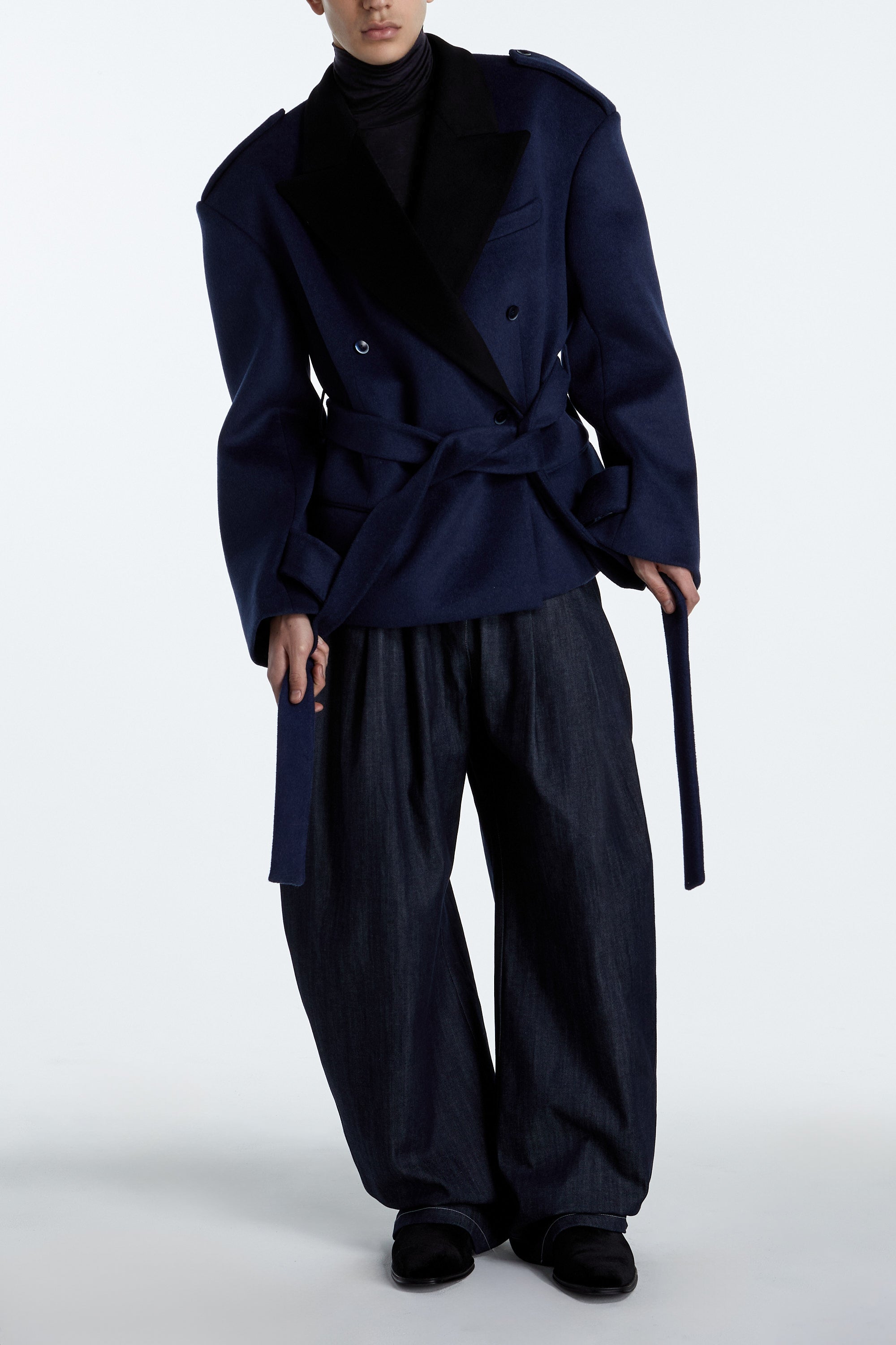 SHAO midnight sapphire oversized coat front view